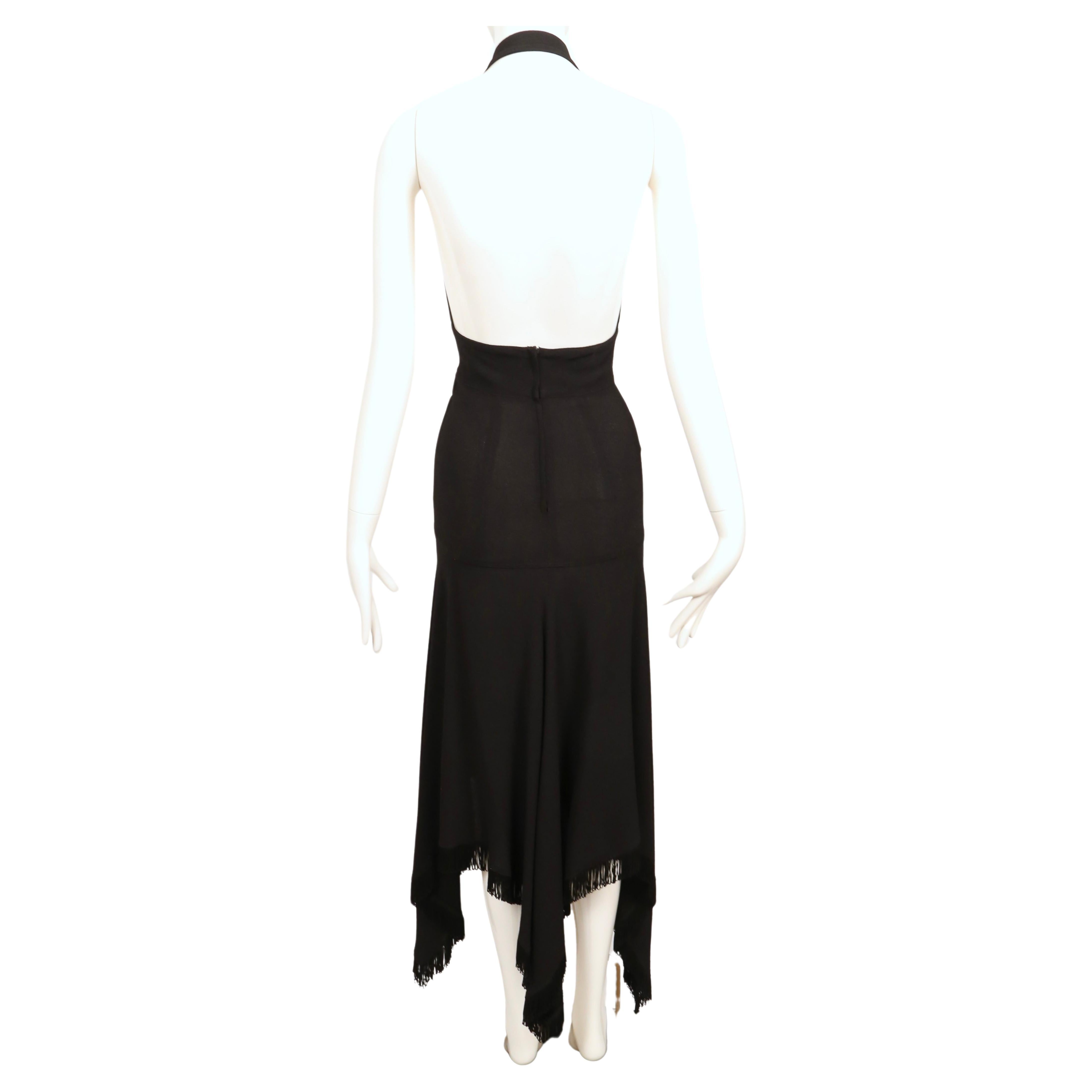 rare 1960's ALICE POLLOCK / QUORUM black moss crepe halter dress with fringe 6