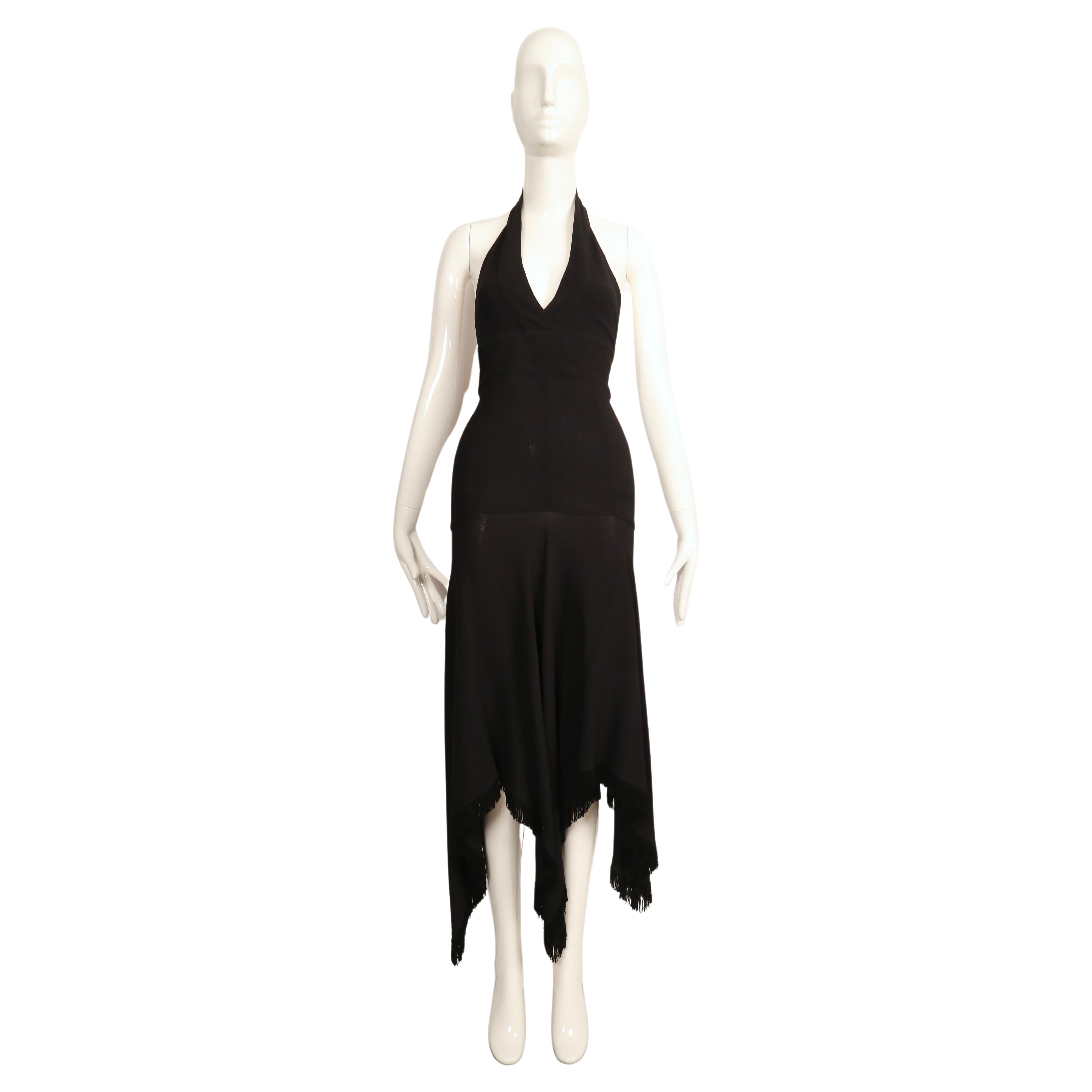 Women's or Men's rare 1960's ALICE POLLOCK / QUORUM black moss crepe halter dress with fringe