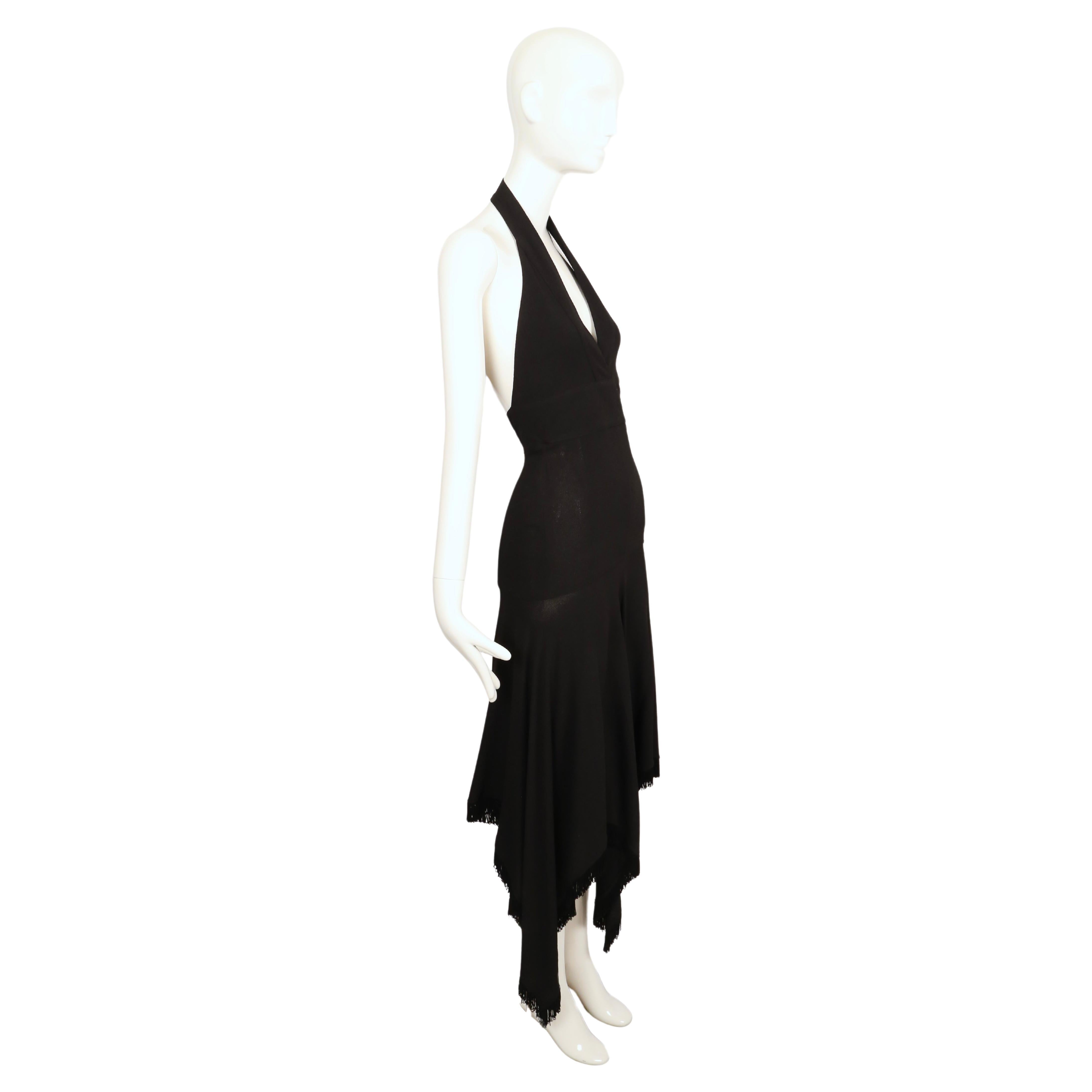 rare 1960's ALICE POLLOCK / QUORUM black moss crepe halter dress with fringe 1