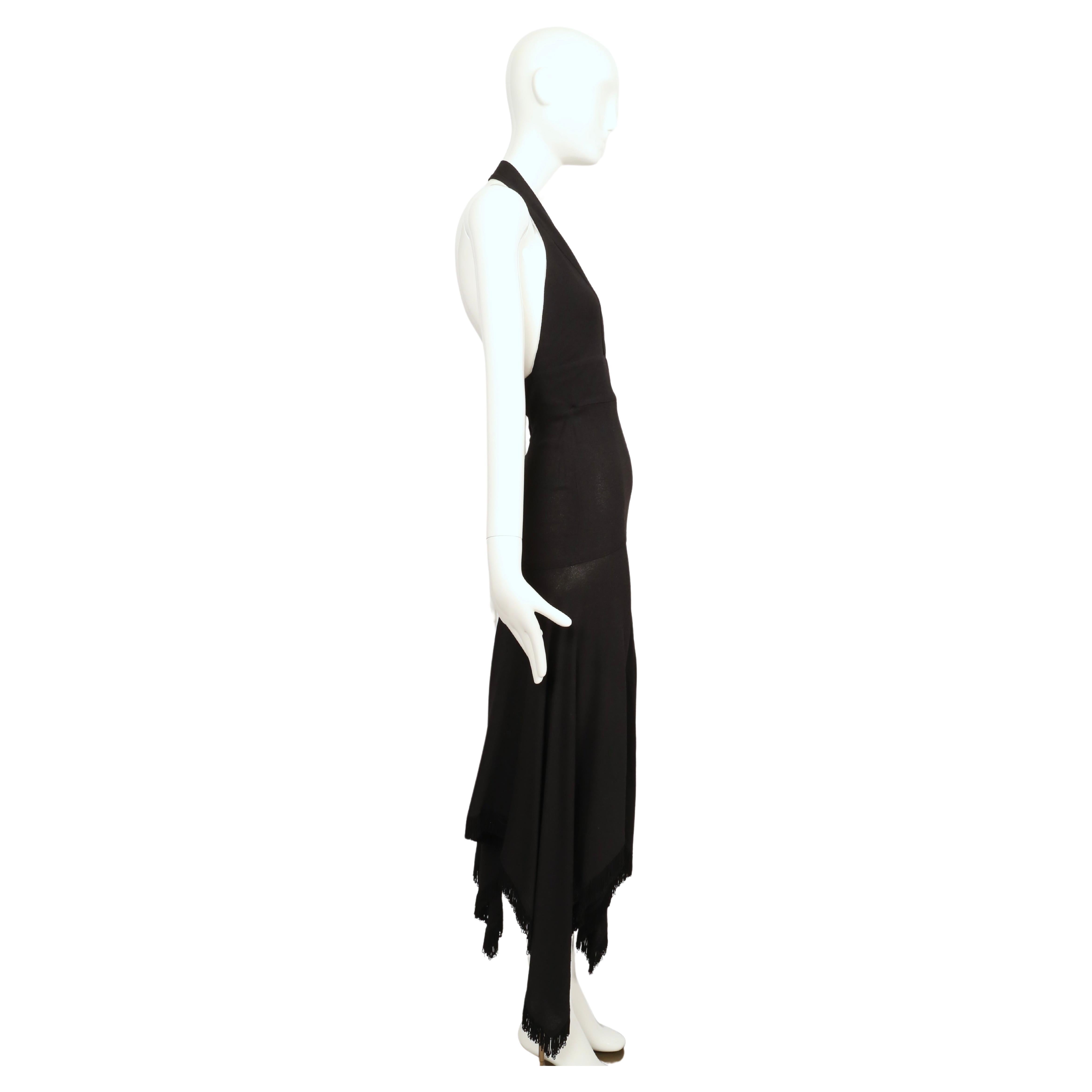 rare 1960's ALICE POLLOCK / QUORUM black moss crepe halter dress with fringe 2