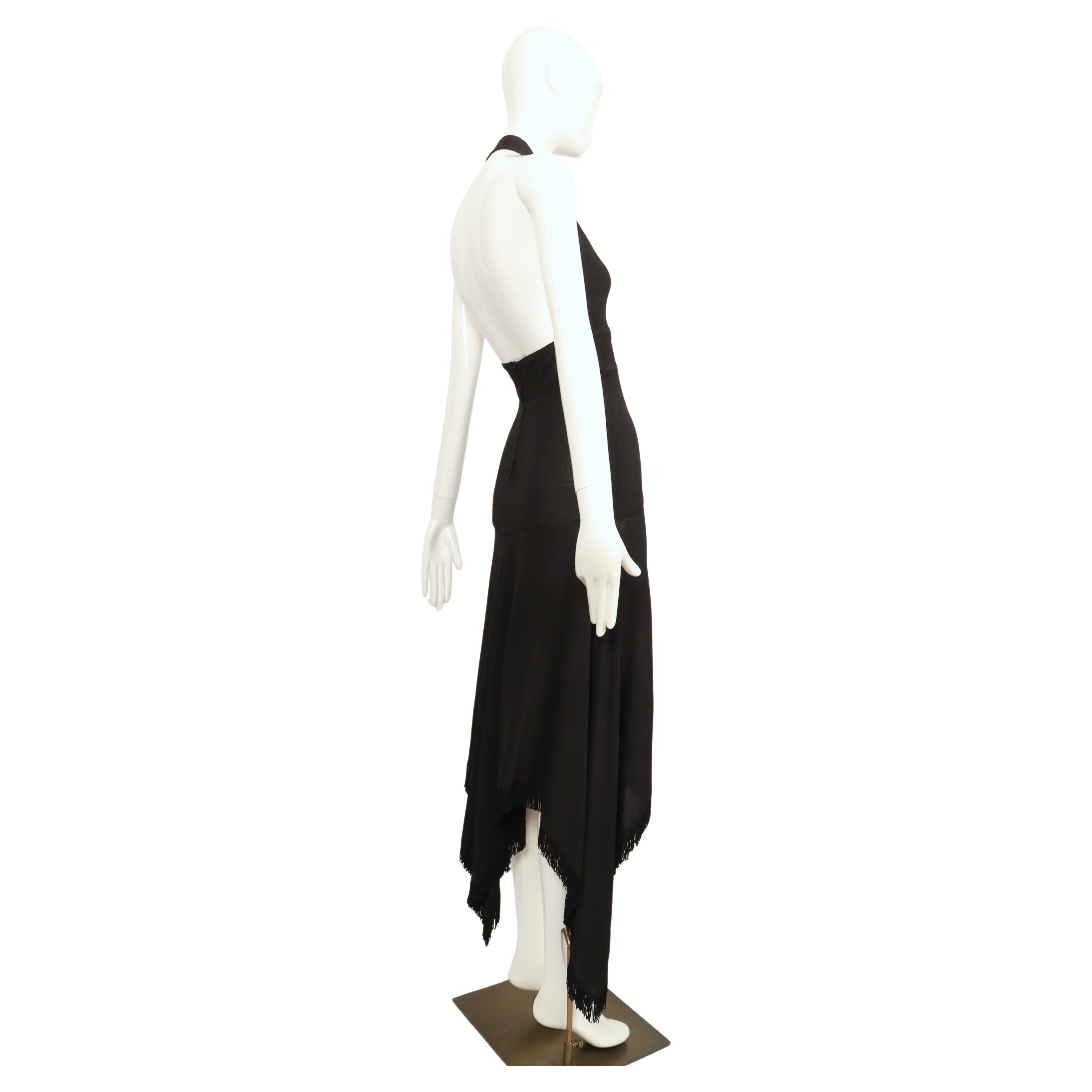 rare 1960's ALICE POLLOCK / QUORUM black moss crepe halter dress with fringe 3