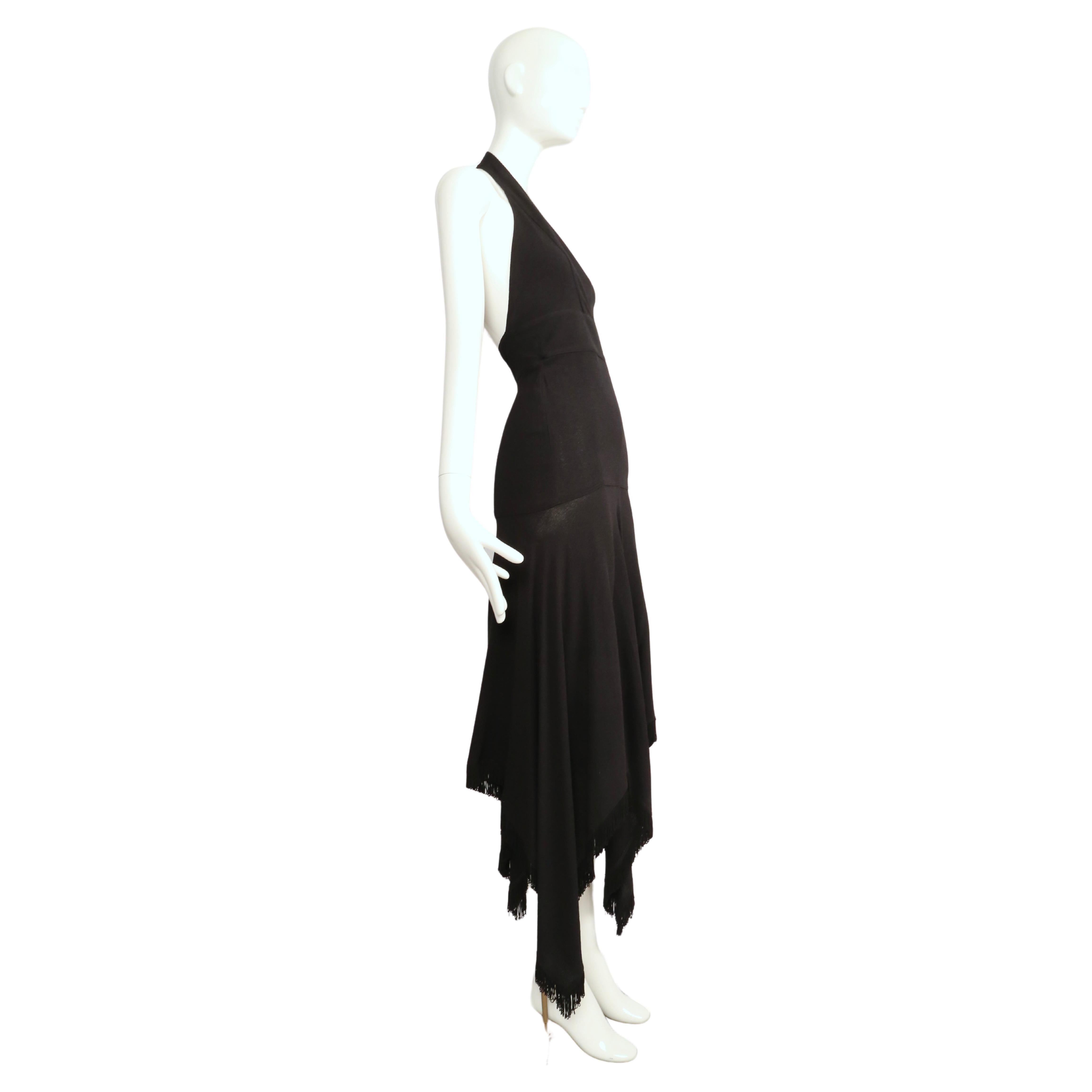 rare 1960's ALICE POLLOCK / QUORUM black moss crepe halter dress with fringe 5