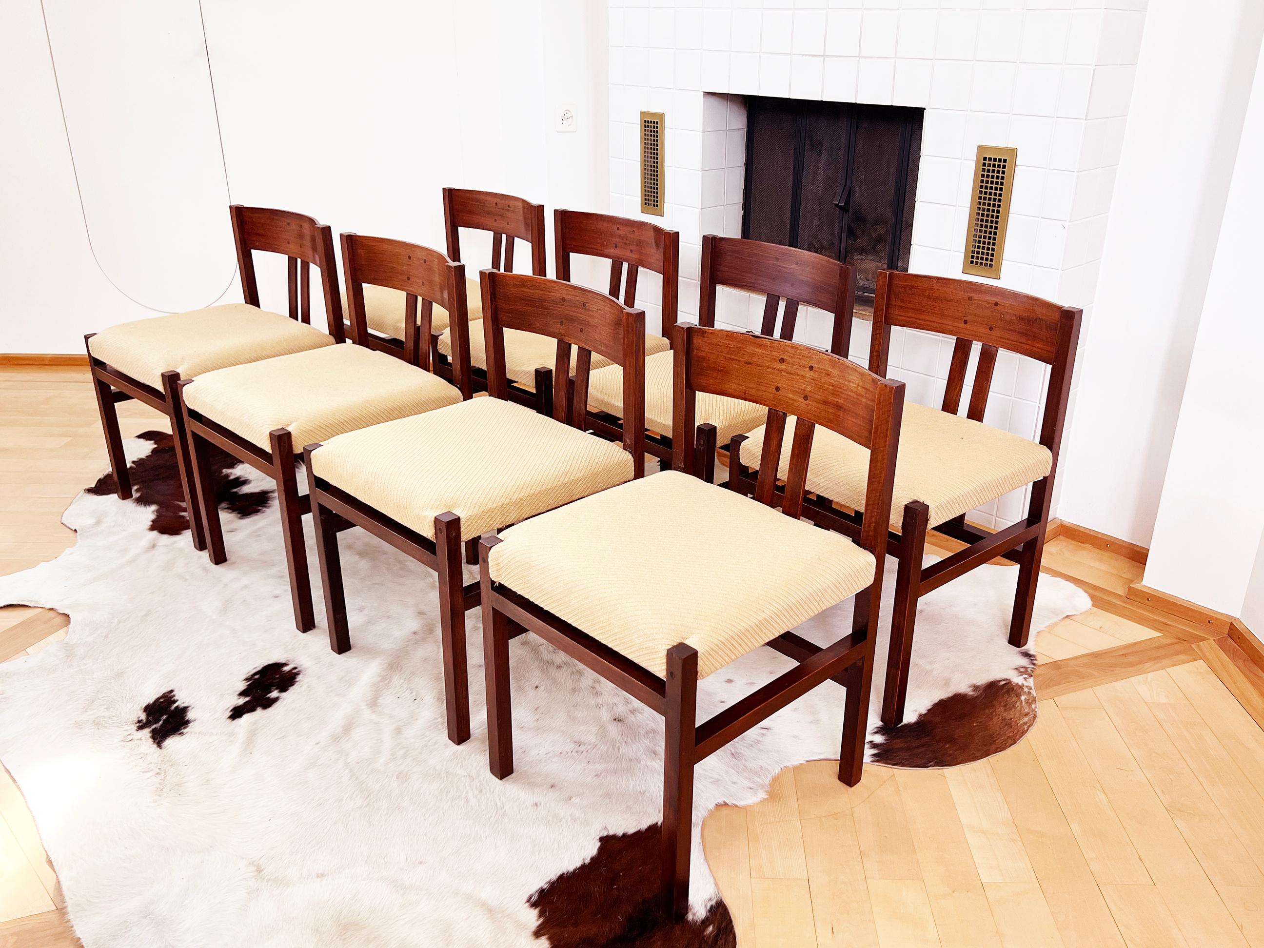 Mid-Century Modern Rare 1960s Angelo Mangiarotti Sculptural Rose Teak Dining Chairs, Set of 8 