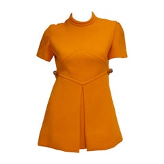 Rare 1960s Bill Blass Orange Mod Mini Dress with Nugget Belt Detail