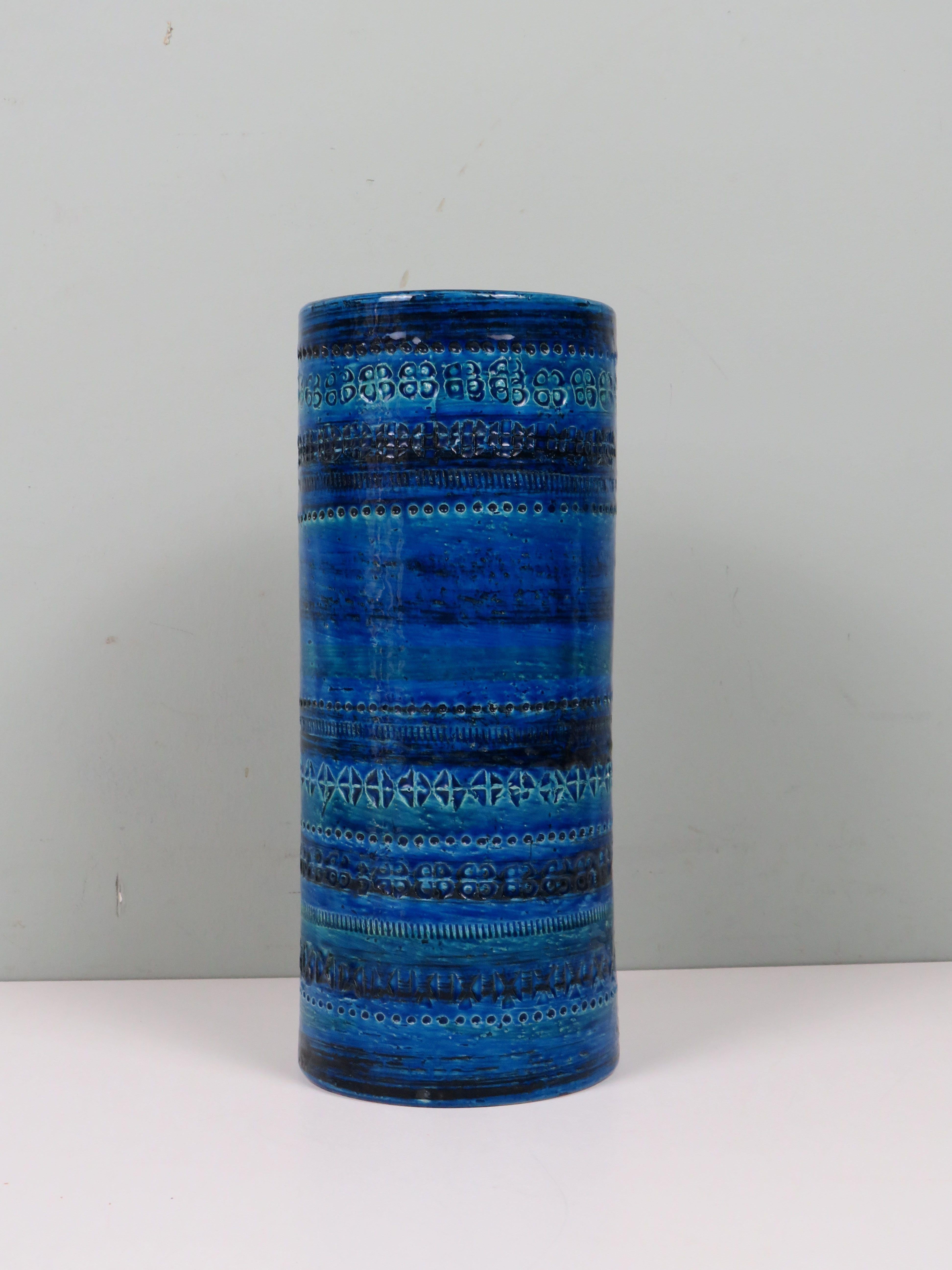 Mid-Century moderno Rare 1960s Bitossi Rimini Blue Ceramic Vase by Aldo Londi for Bitossi Ceramiche in vendita