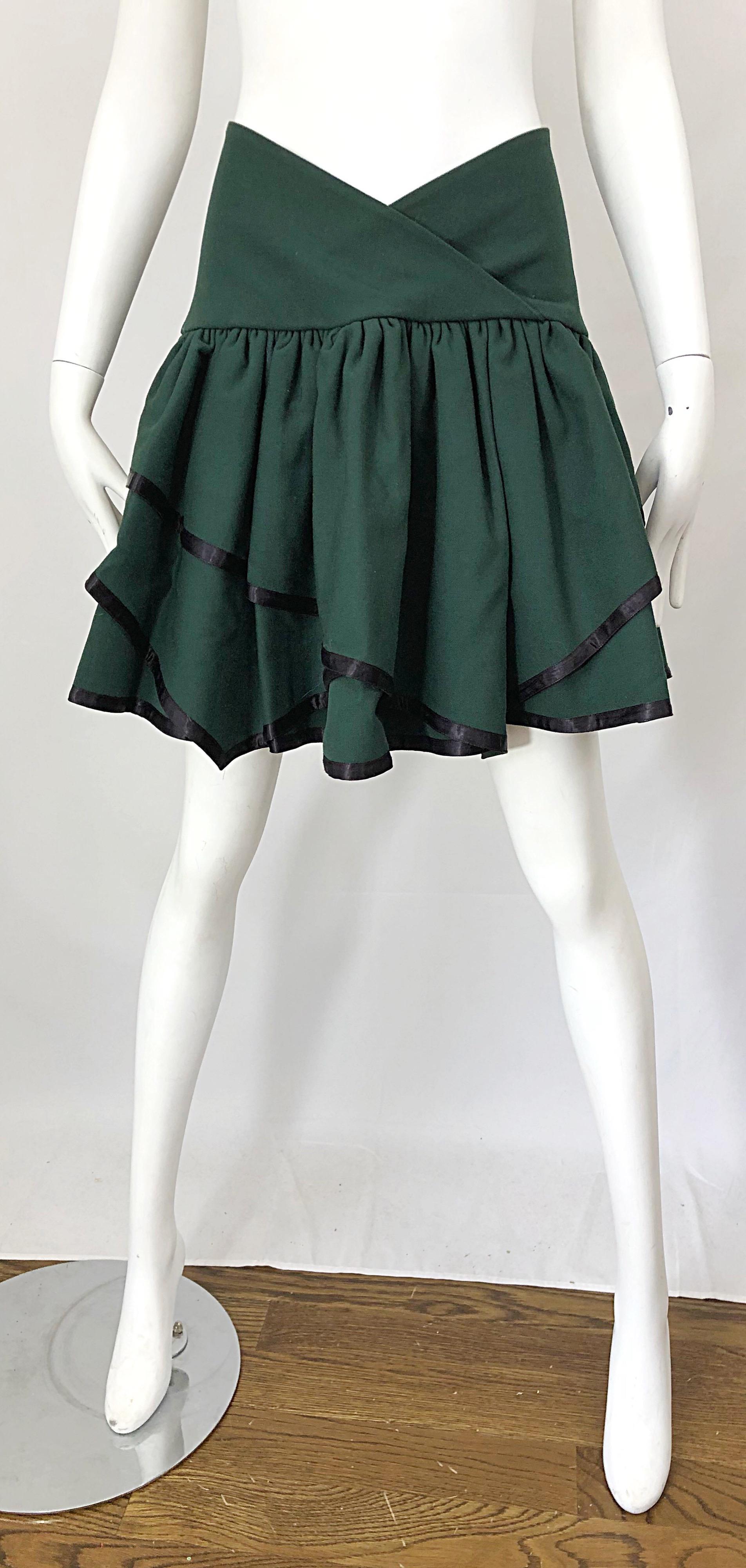 Rare 1960s Cardinali Hunter Green Wool Handkerchief Hem Vintage 60s