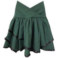 Rare 1960s Cardinali Hunter Green Wool Handkerchief Hem Retro 60s Mini Skirt