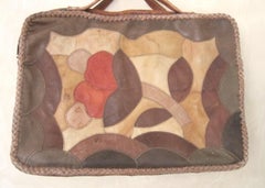 Char Leather Briefcase Laptop Bag Floral distressed Vintage Mexico 1960s