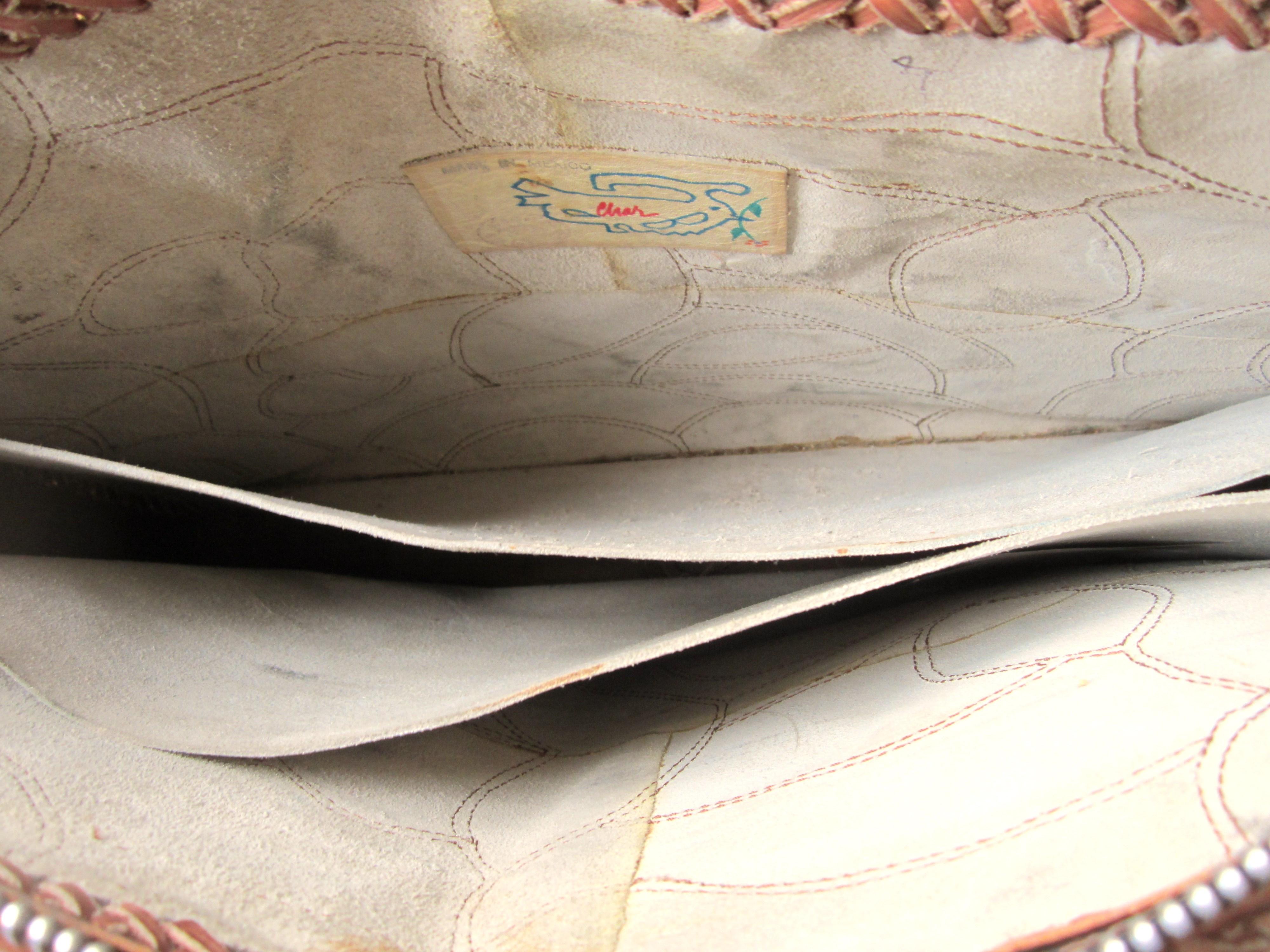 Char Leather Briefcase Laptop Bag Floral distressed Vintage Mexico 1960s For Sale 1