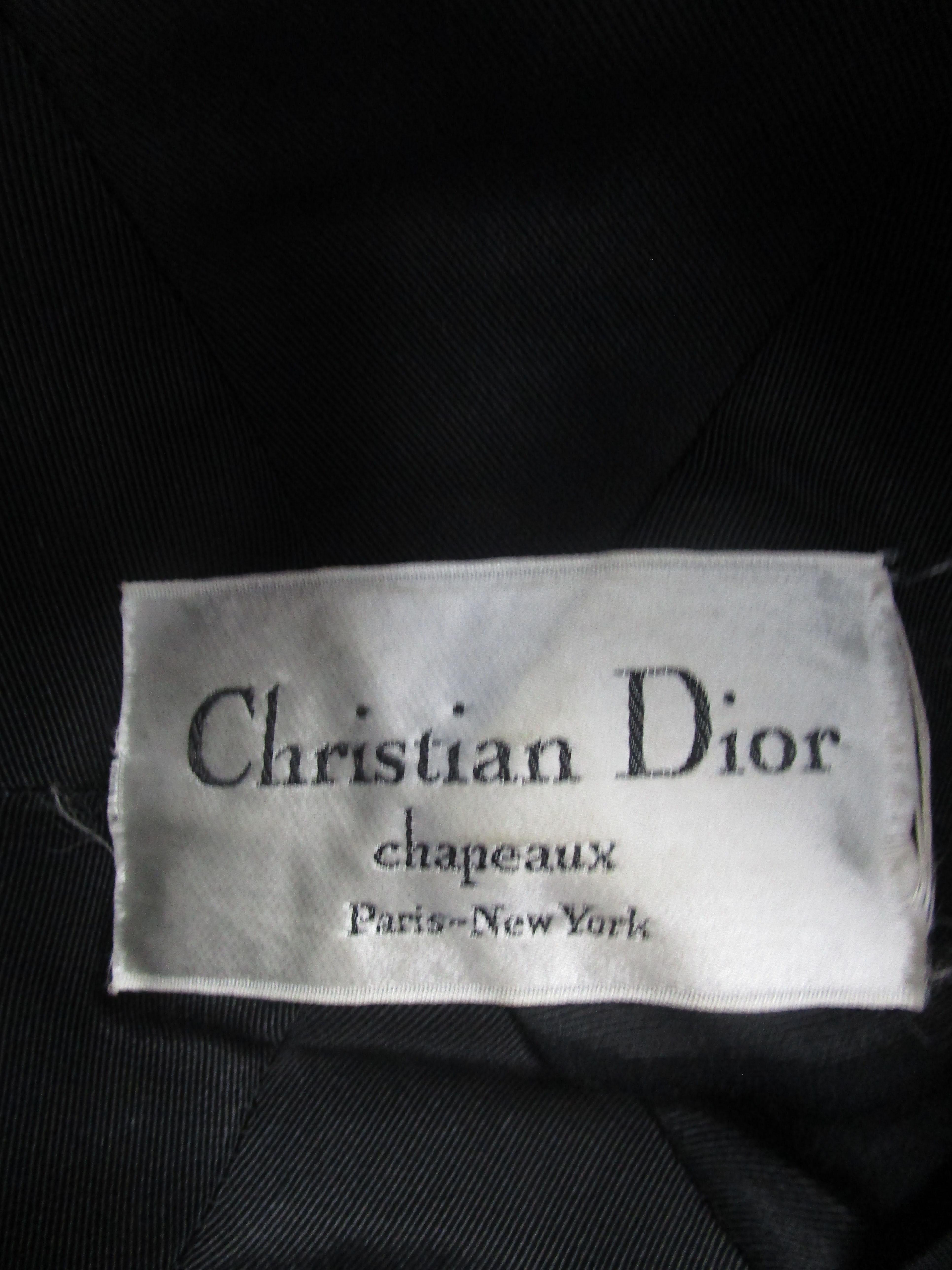 Rare 1960s Christian Dior Black Leathery Silk Chapeaux For Sale 2