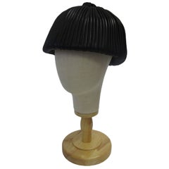 Rare 1960s Christian Dior Black Leathery Silk Chapeaux