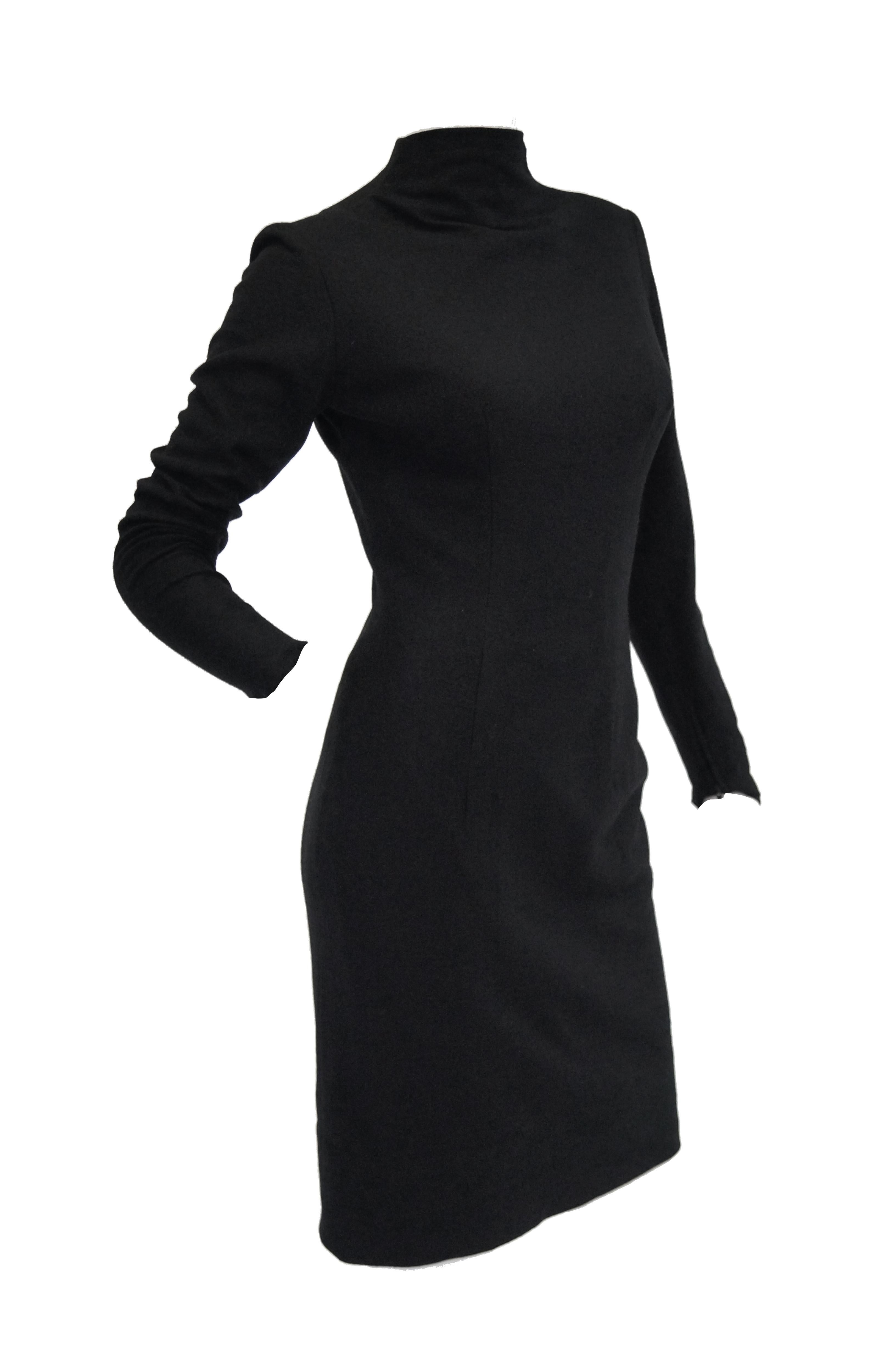 Rare 1960s Eisenberg Black Wool Mod Style Sheath Dress In Good Condition For Sale In Houston, TX