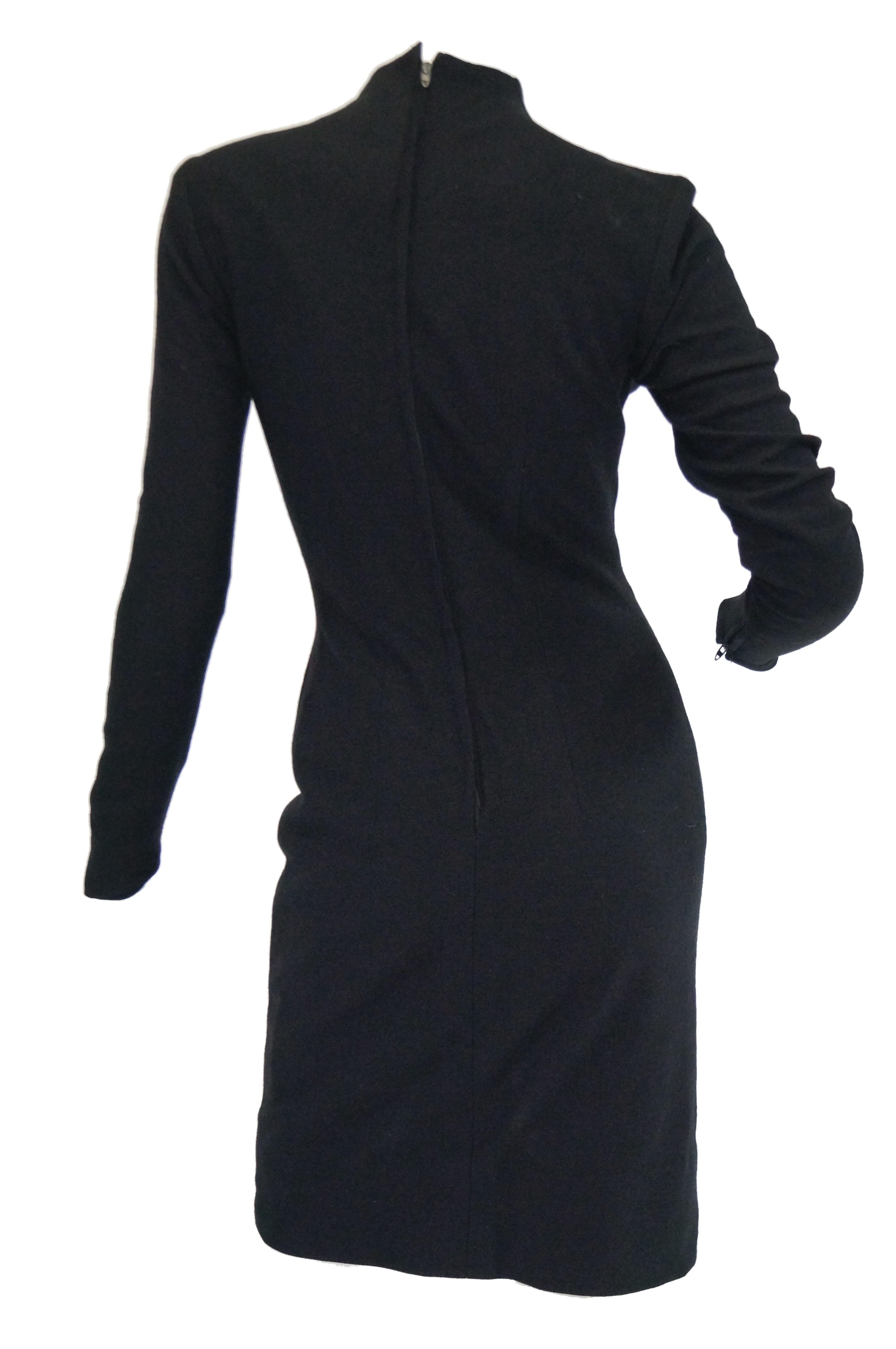 Rare 1960s Eisenberg Black Wool Mod Style Sheath Dress For Sale 1
