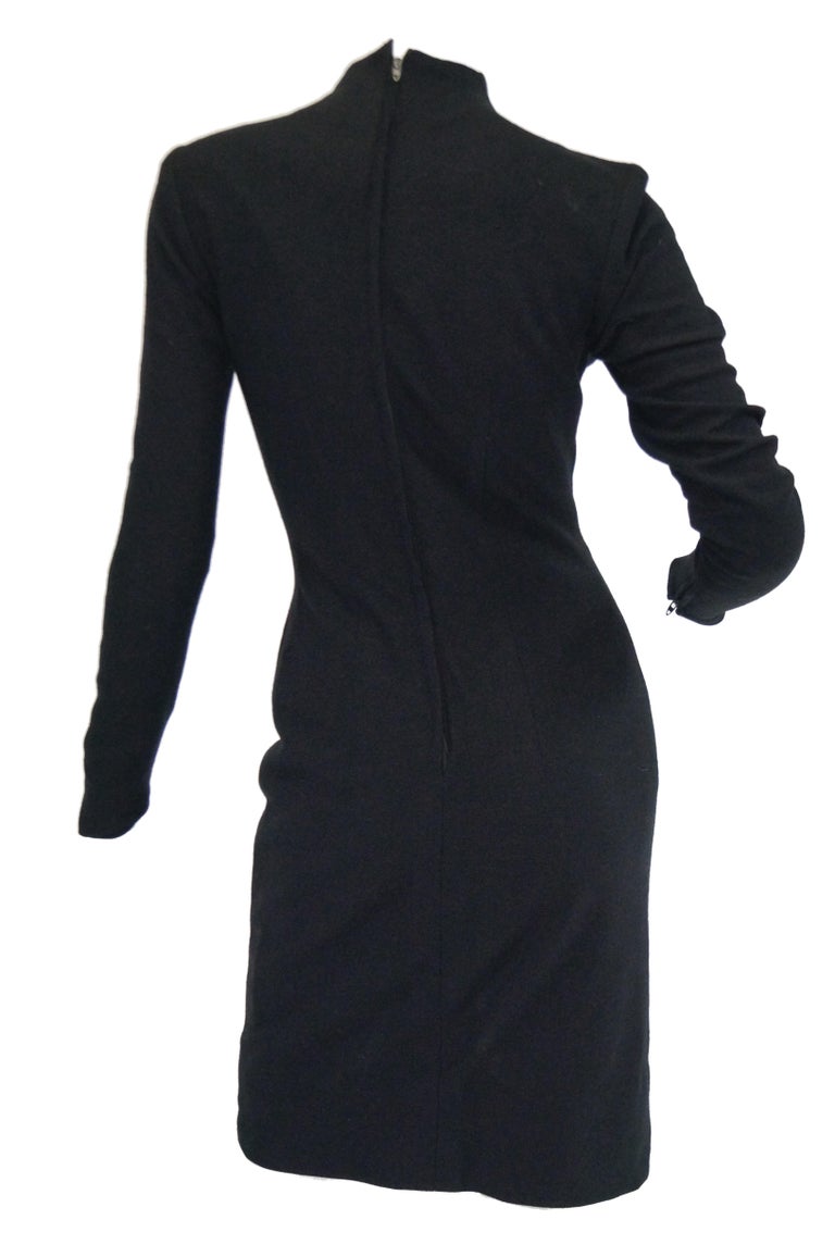 Rare 1960s Eisenberg Black Wool Mod Style Sheath Dress For Sale at 1stDibs