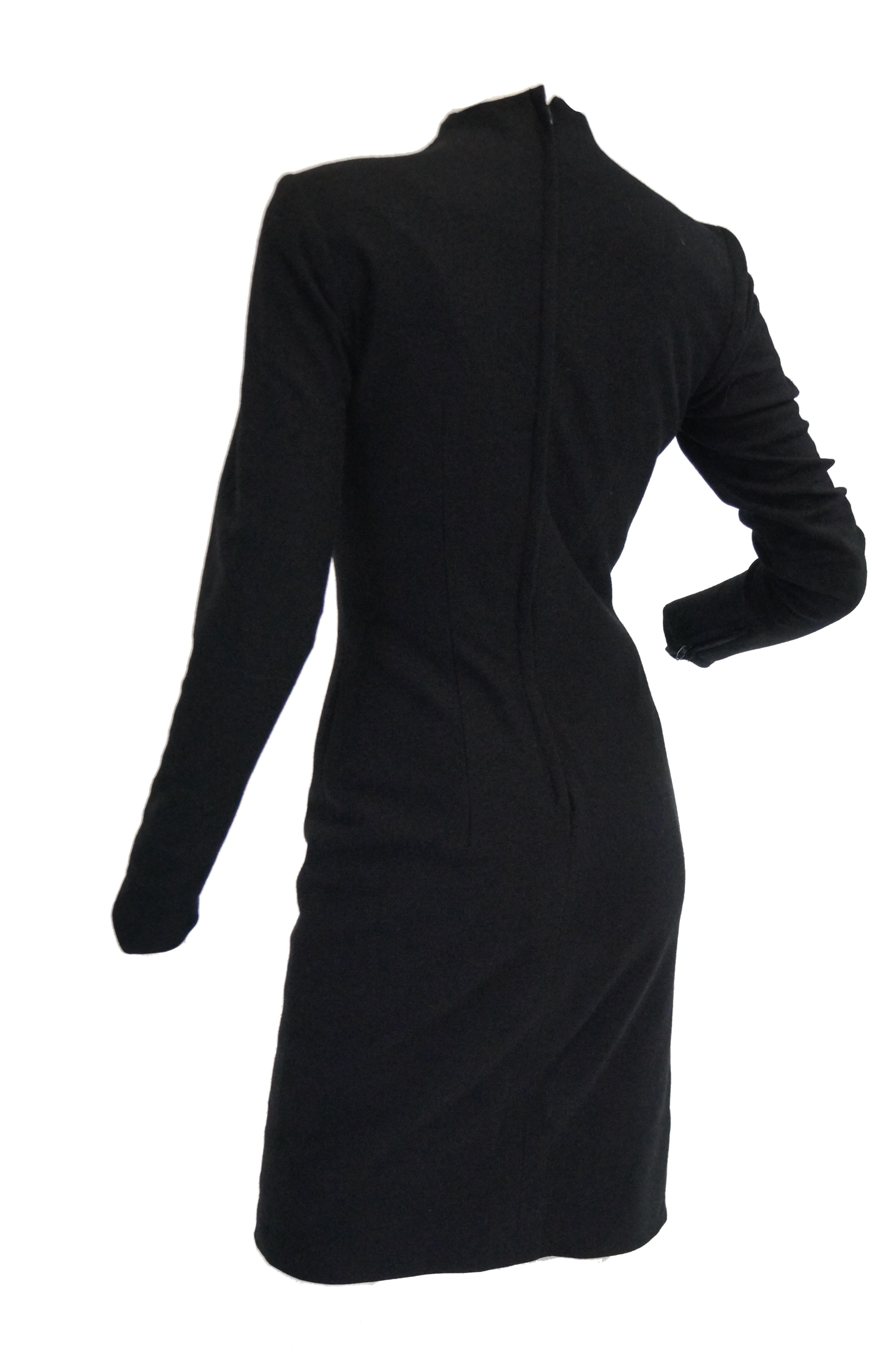 Rare 1960s Eisenberg Black Wool Mod Style Sheath Dress For Sale 2