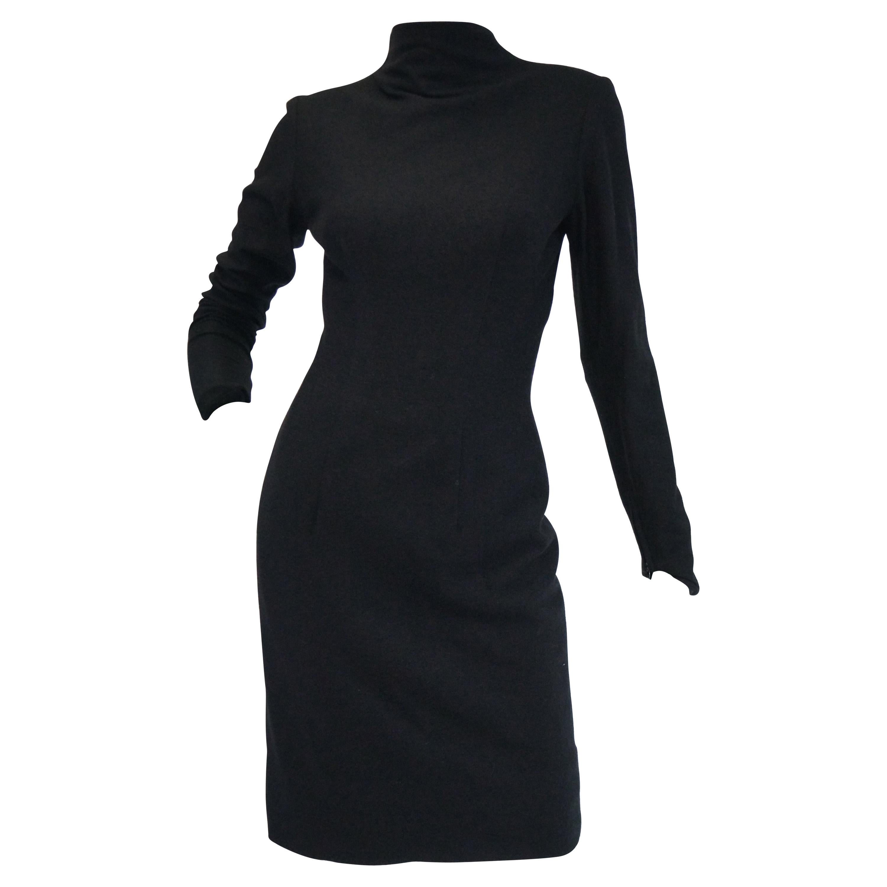 Rare 1960s Eisenberg Black Wool Mod Style Sheath Dress