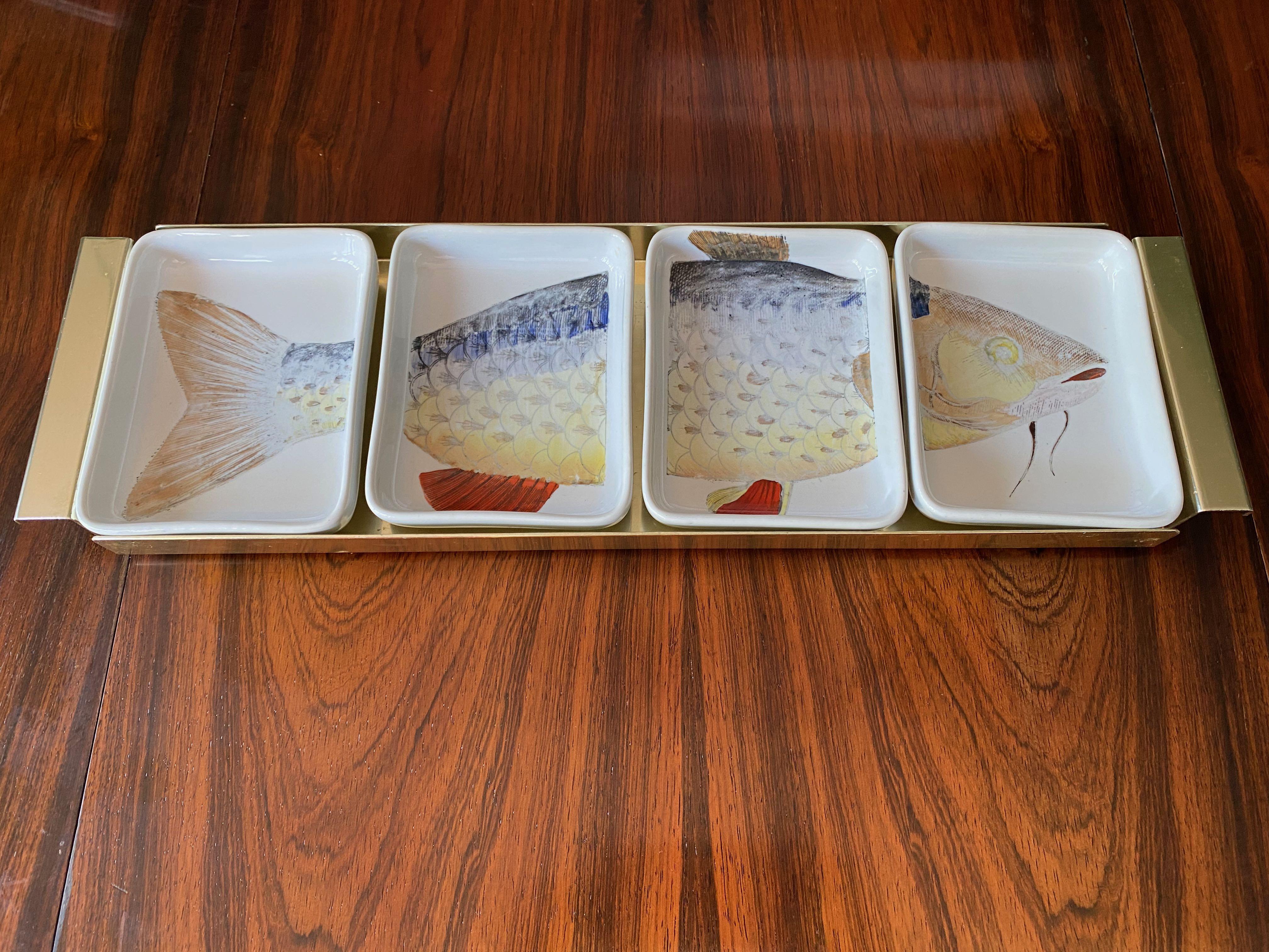 20th Century Rare 1960s Fish Pesci Appetizer or Hors D'oeuvre Tray by Piero Fornasetti For Sale