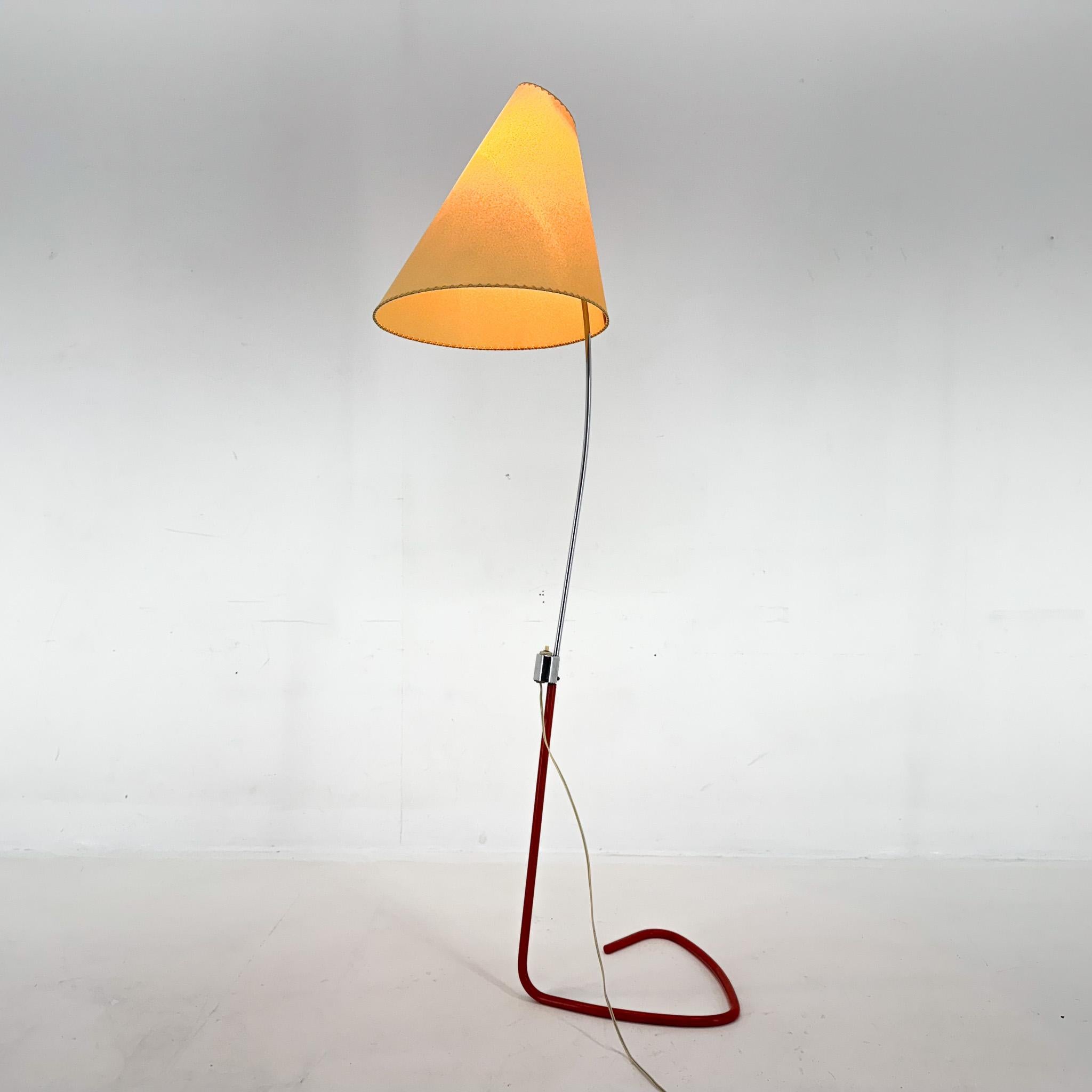 Very rare vintage floor lamp designed by famous Josef Hurka and produced by Napako in the 1960's in former Czechoslovakia. Original, fully functional wiring, new parchment lamp shade. 
Bulb 1 x E26 - E27. US adapter included.