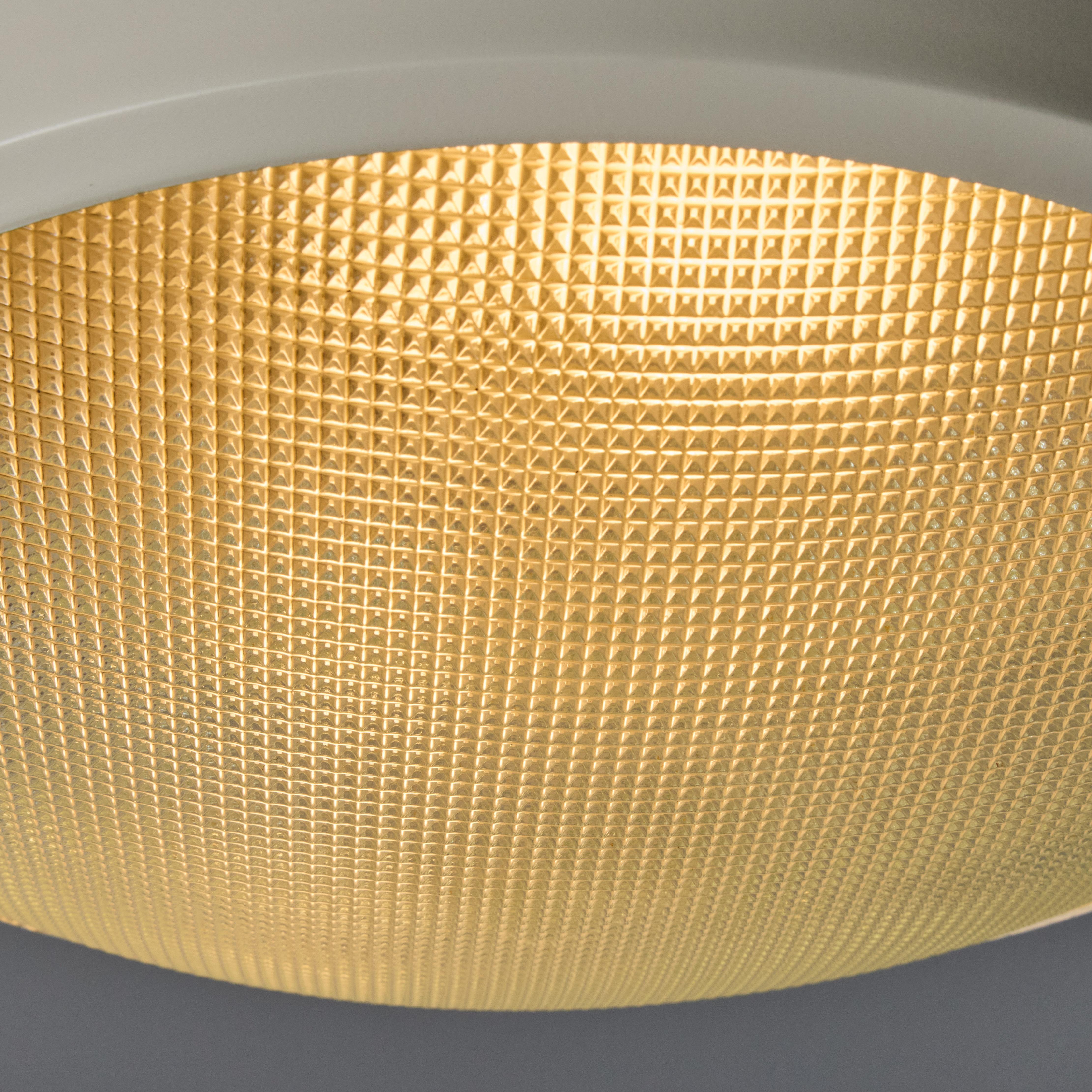 Rare 1960s G.C.M.E. Metal & Textured Glass Flush Mount For Sale 5