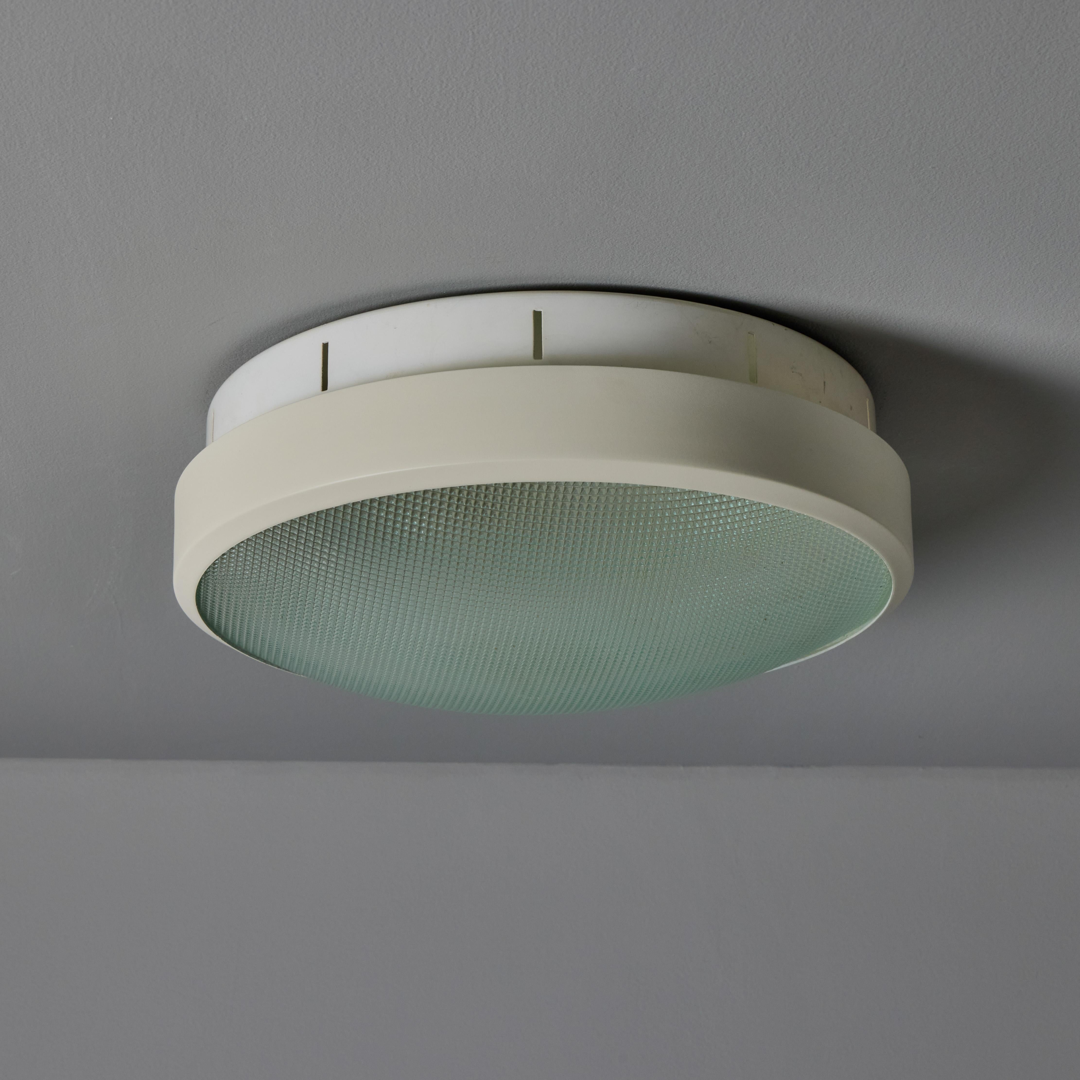 Painted Rare 1960s G.C.M.E. Metal & Textured Glass Flush Mount For Sale