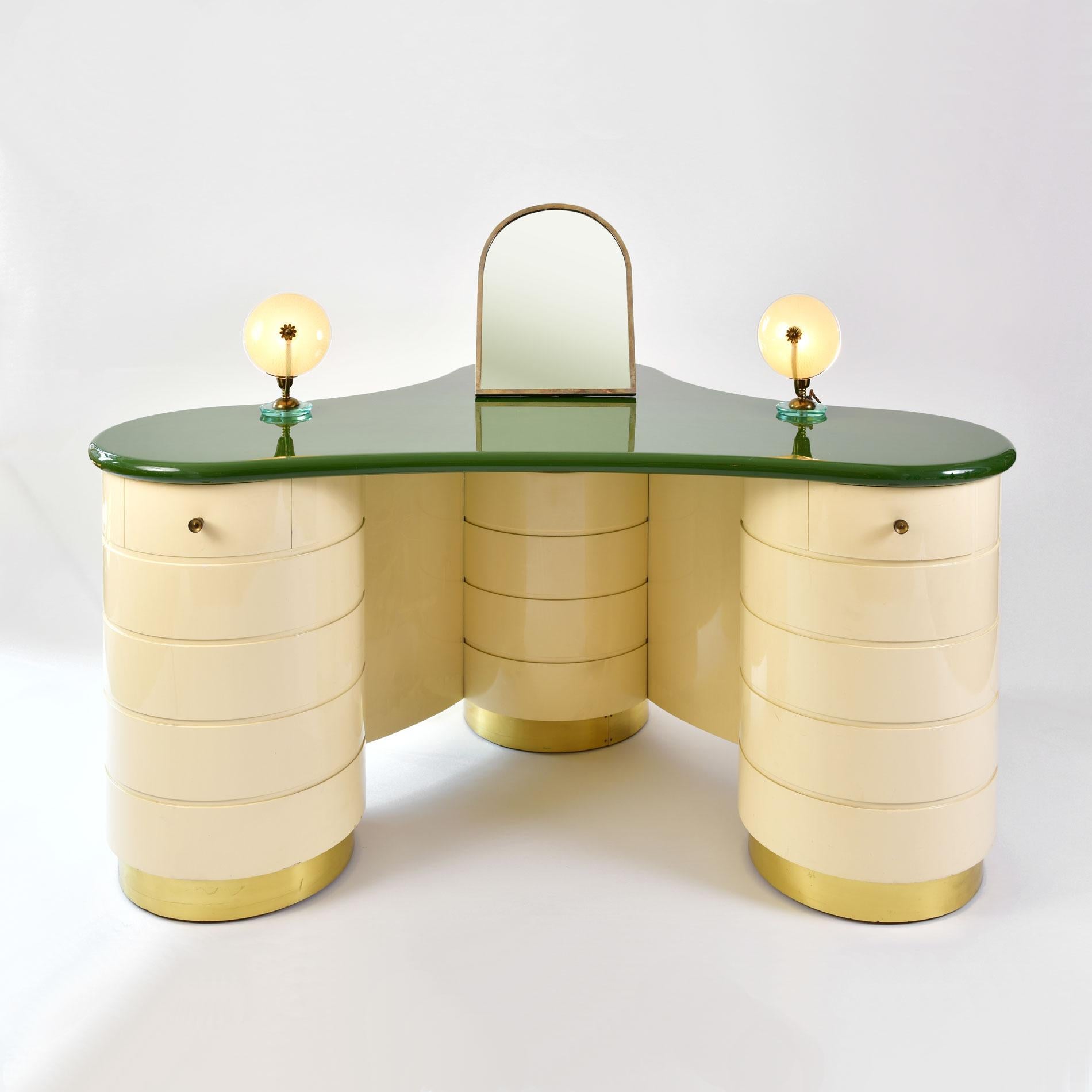Rare 1960s Green and Cream Italian Dressing Table or Vanity 3