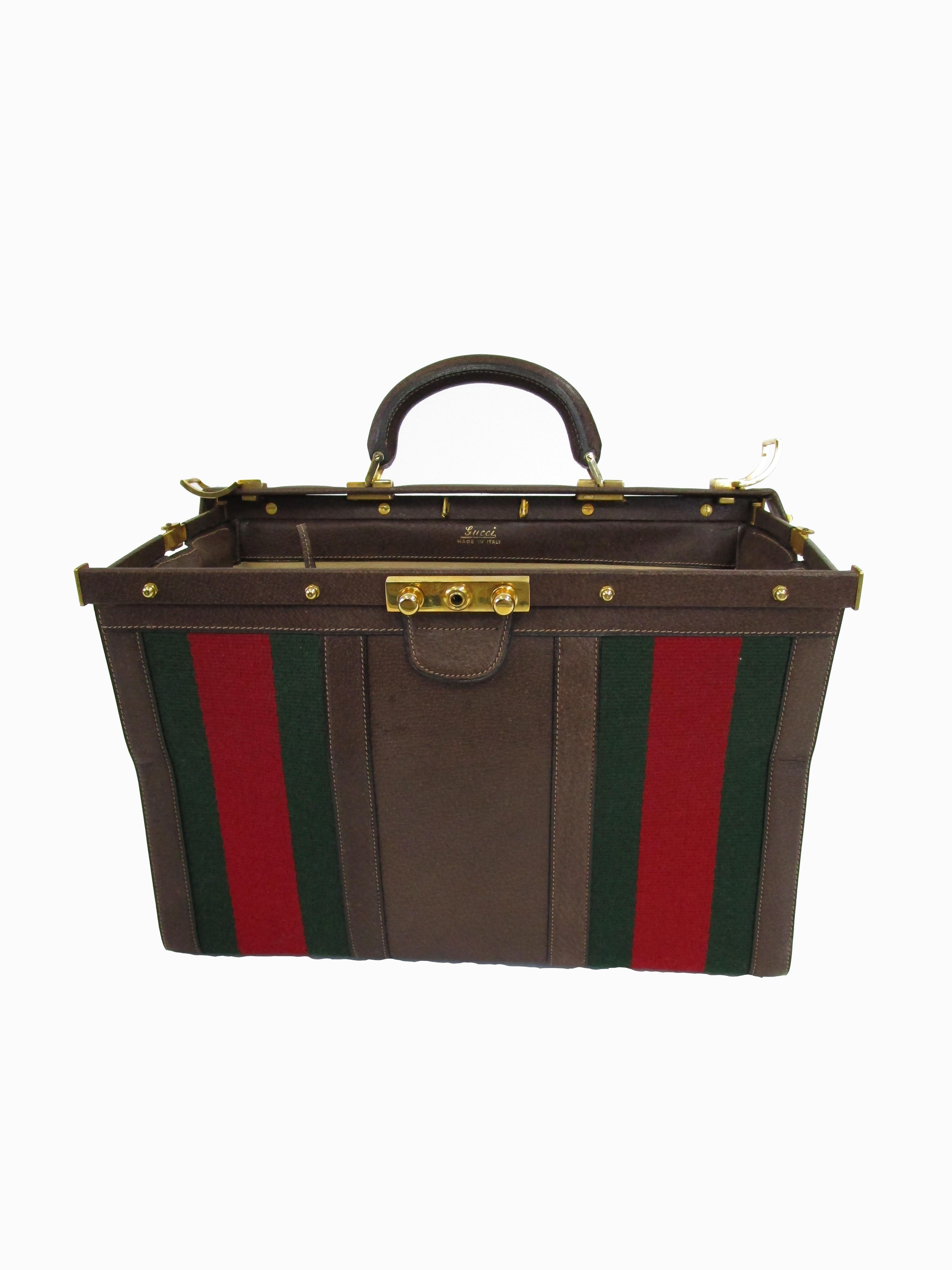 Unbelievable and rare vintage Gucci bag. Stored with care and in excellent condition for its age.  This doctors bag, also known as a Gladstone bag,  is built on a strong wired based frame, hand stitched and made of a beautiful leather grain and the