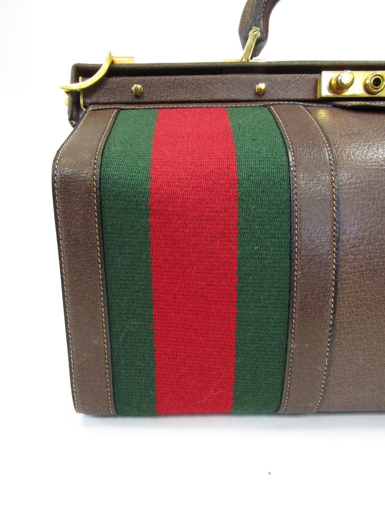 Vintage 1970's Small Dark Green Gucci Doctor Bag 
