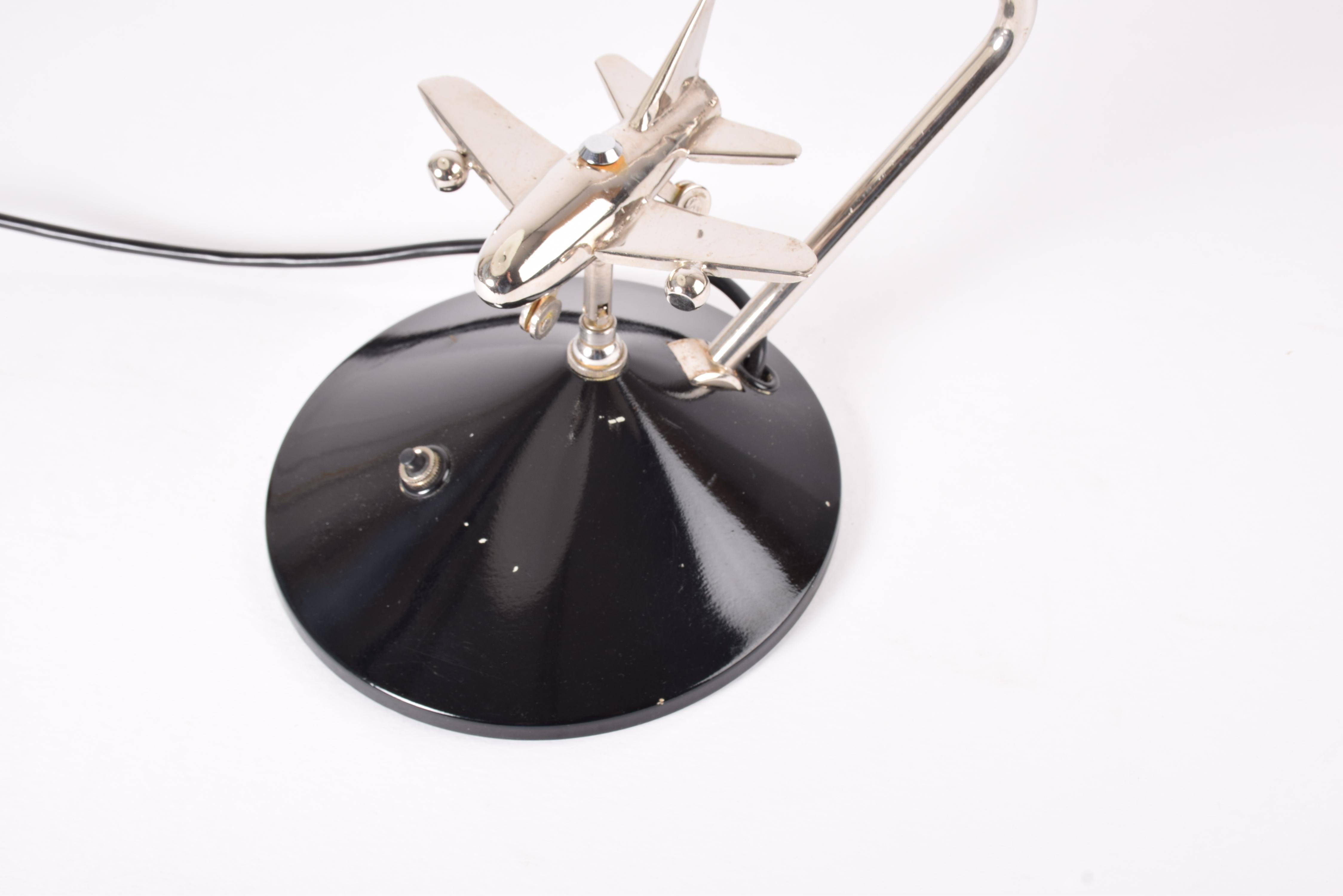 Rare 1960s Hala Zeist Desk Table Lamp Black Lacquer with Mobile Chrome Airplane For Sale 4