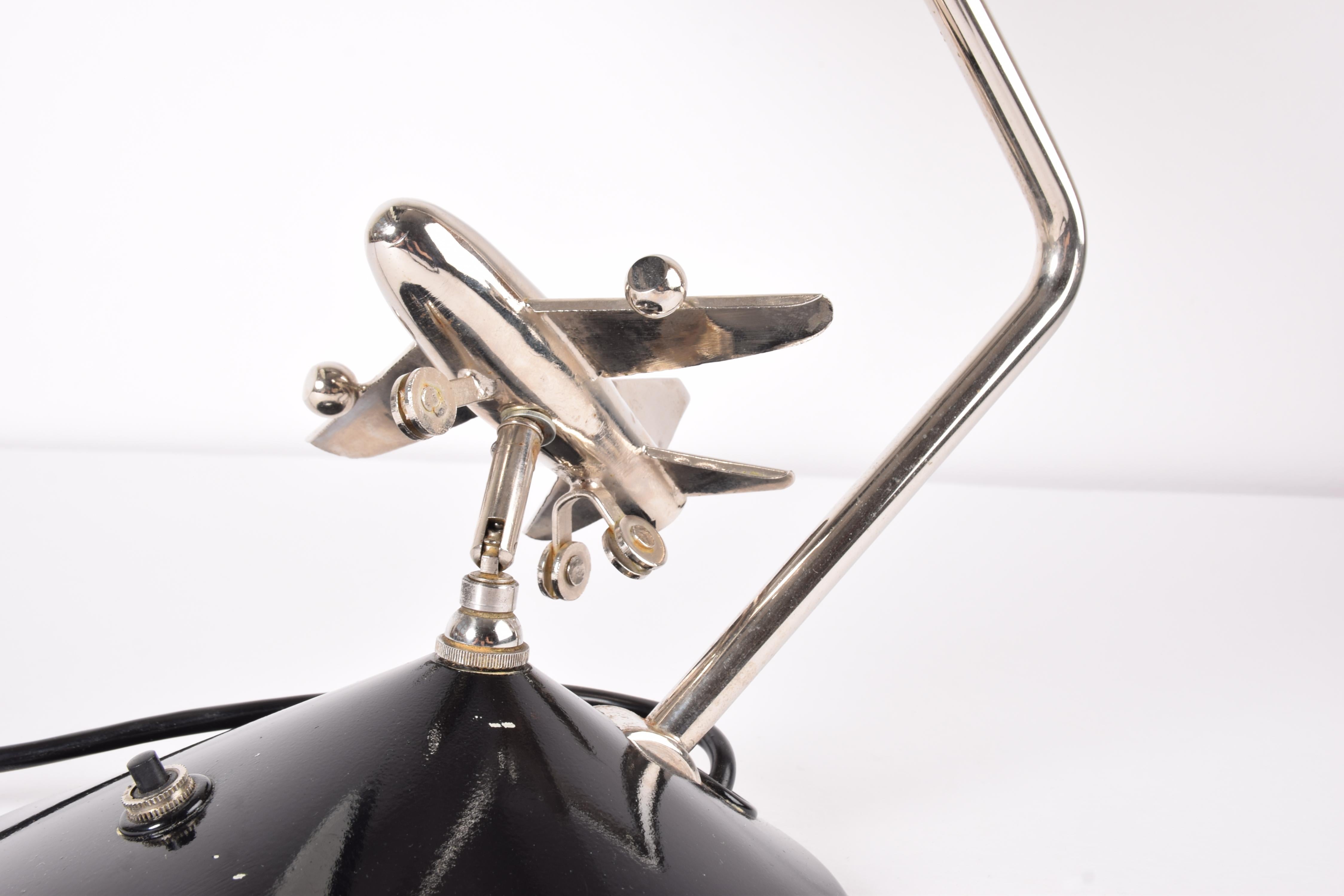 Rare 1960s Hala Zeist Desk Table Lamp Black Lacquer with Mobile Chrome Airplane For Sale 5