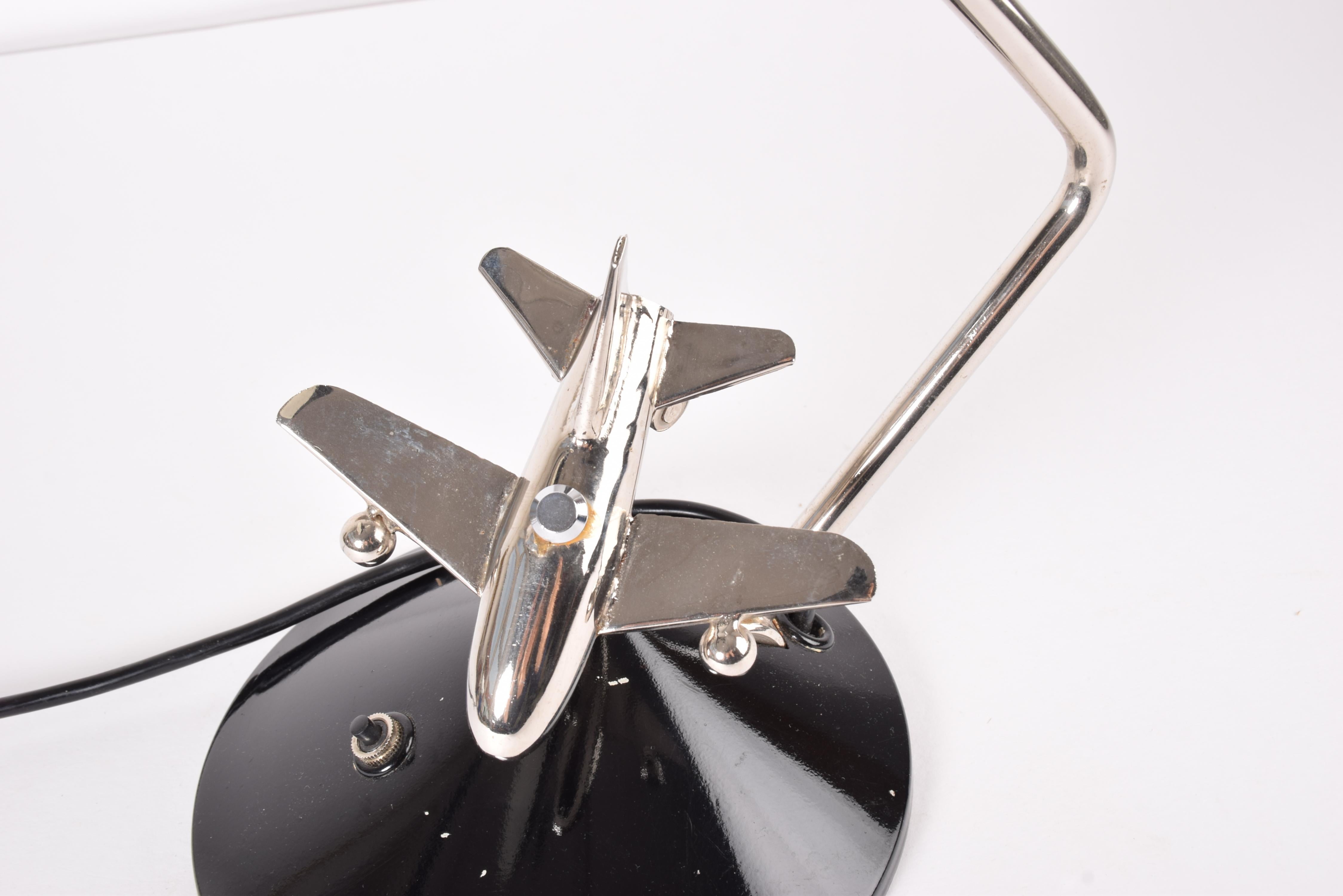 Rare 1960s Hala Zeist Desk Table Lamp Black Lacquer with Mobile Chrome Airplane For Sale 6