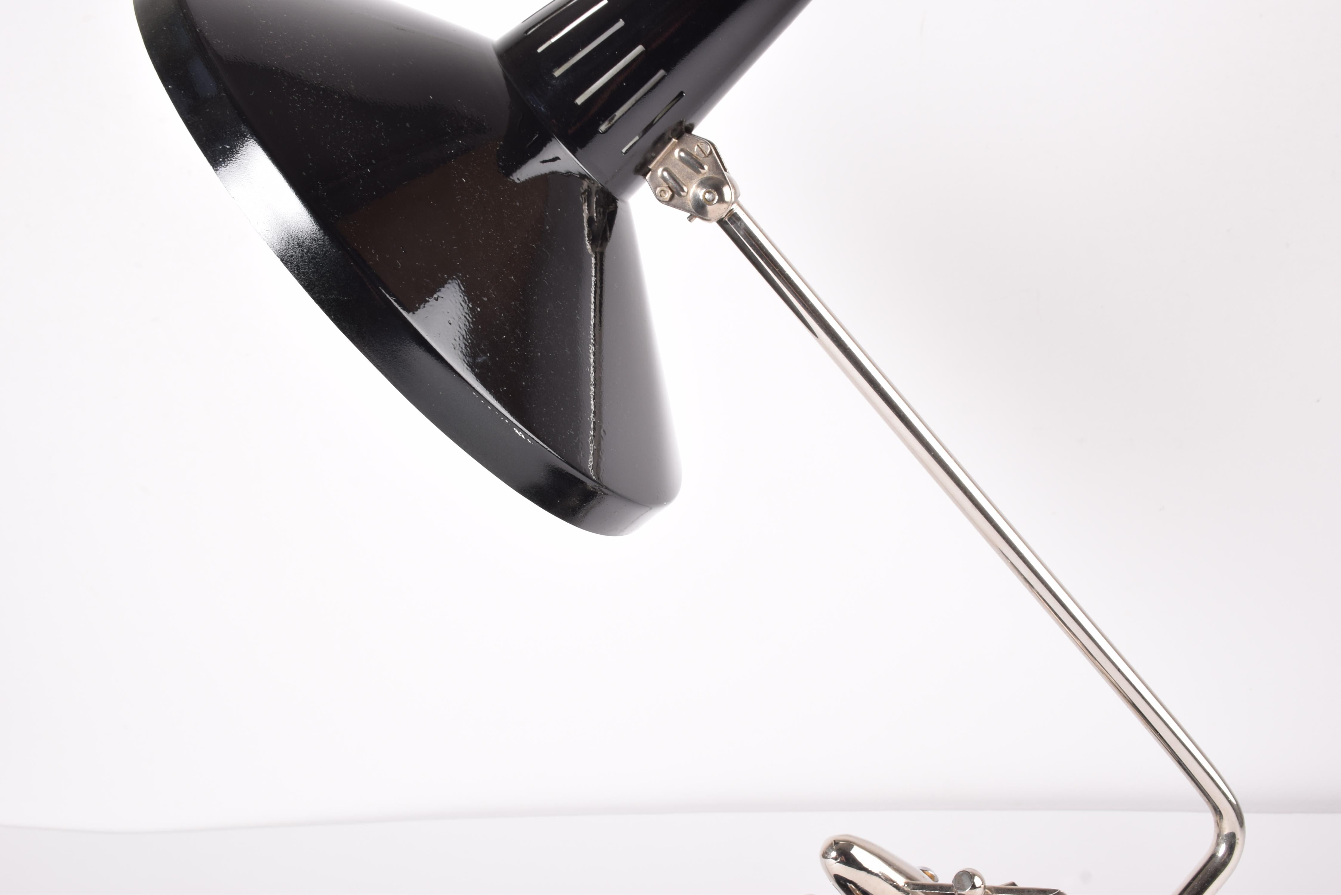 Rare 1960s Hala Zeist Desk Table Lamp Black Lacquer with Mobile Chrome Airplane For Sale 11