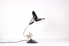 Rare 1960s Hala Zeist Desk Table Lamp Black Lacquer with Mobile Chrome Airplane