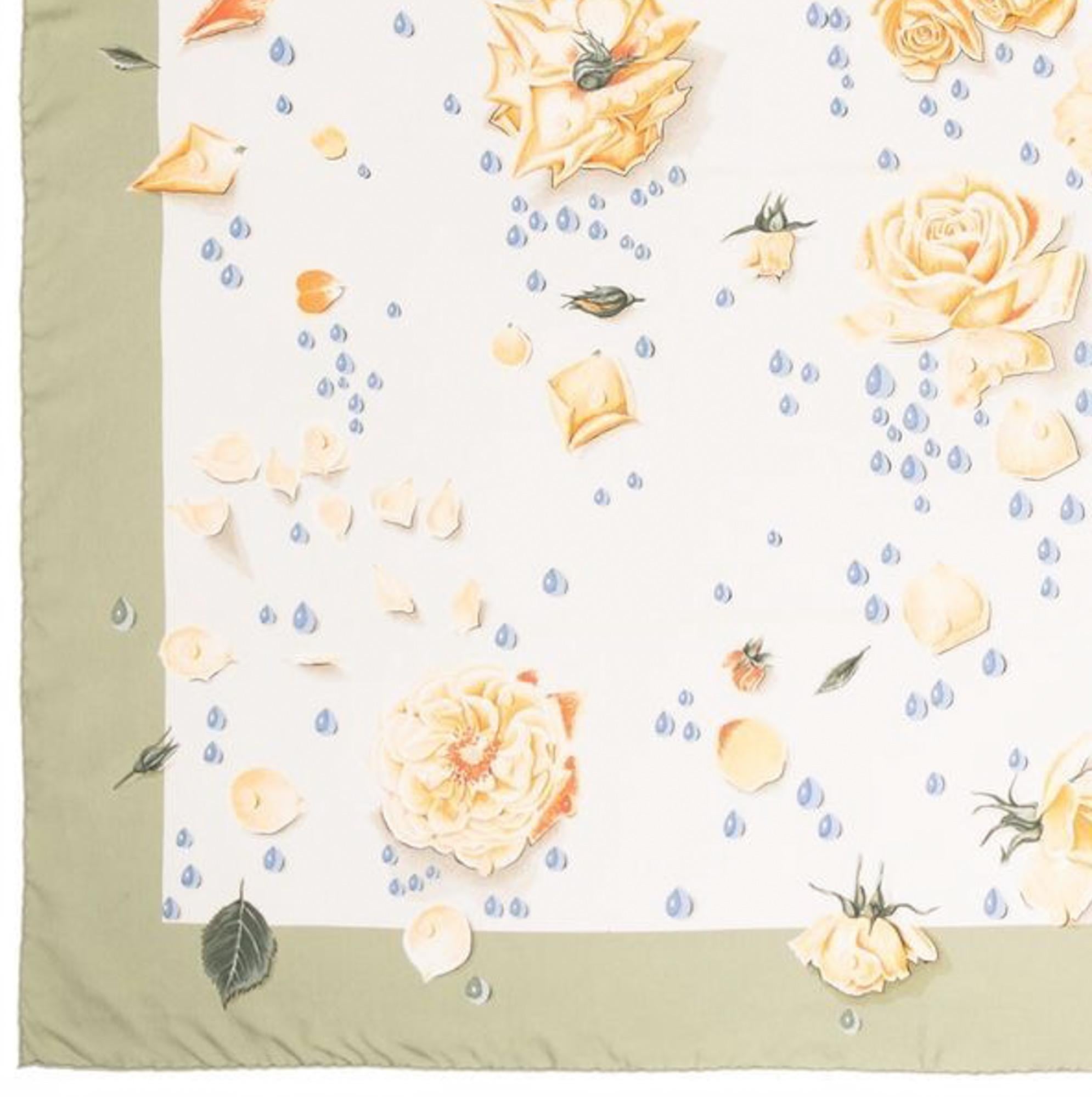 Women's or Men's Rare 1960s Hermes La Rosee by A Gavarni Silk Scarf