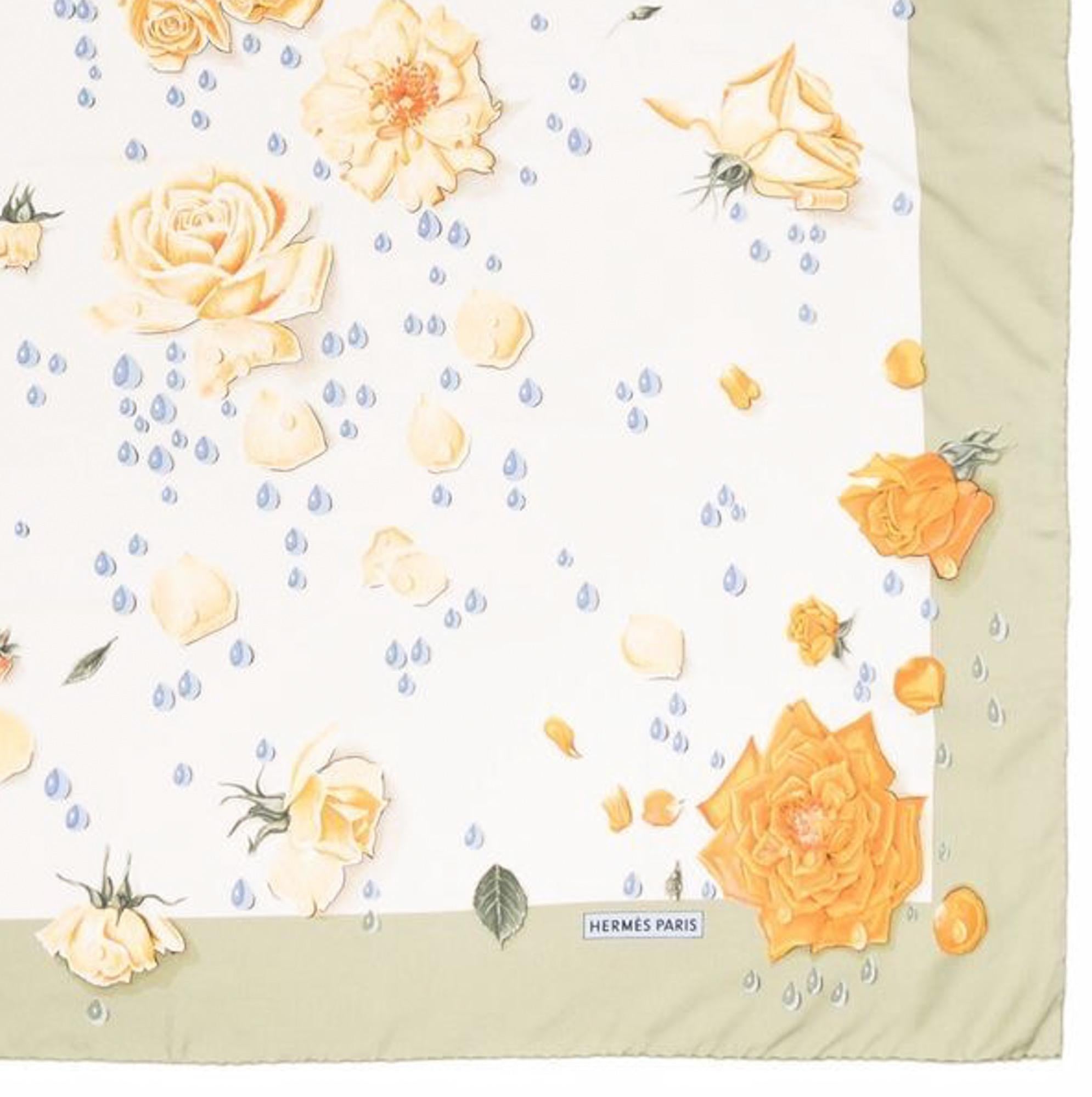 Rare 1960s Hermes La Rosee by A Gavarni Silk Scarf 1