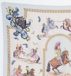Rare 1960s Hermes Tournois et Carrousels by Philippe Ledoux Silk Scarf