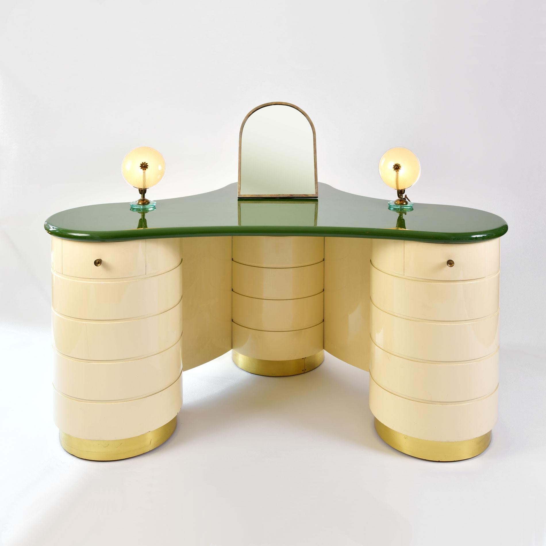 Rare 1960s green and cream Italian Dressing Table or Vanity 2