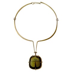 Rare 1960s Jack Boyd San Diego Modernist Bronze Enamel Scarab Necklace
