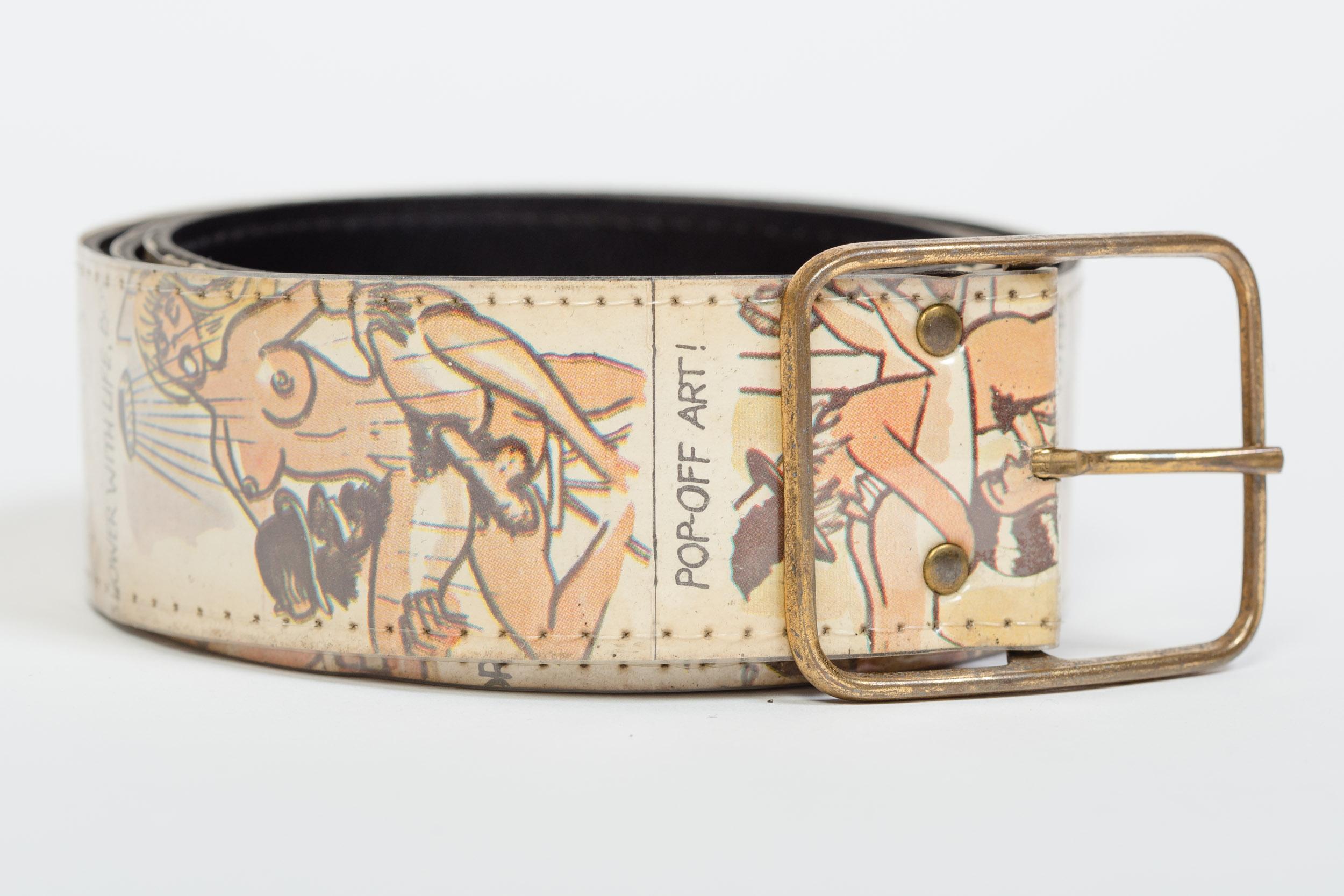 Amazing, beyond words. This belt is a rare piece of history from the era of the sexual revolution and is truly a treasure and a conversation piece if there ever was one. Could be great displayed in a shadow box as well as a piece of pop art. 