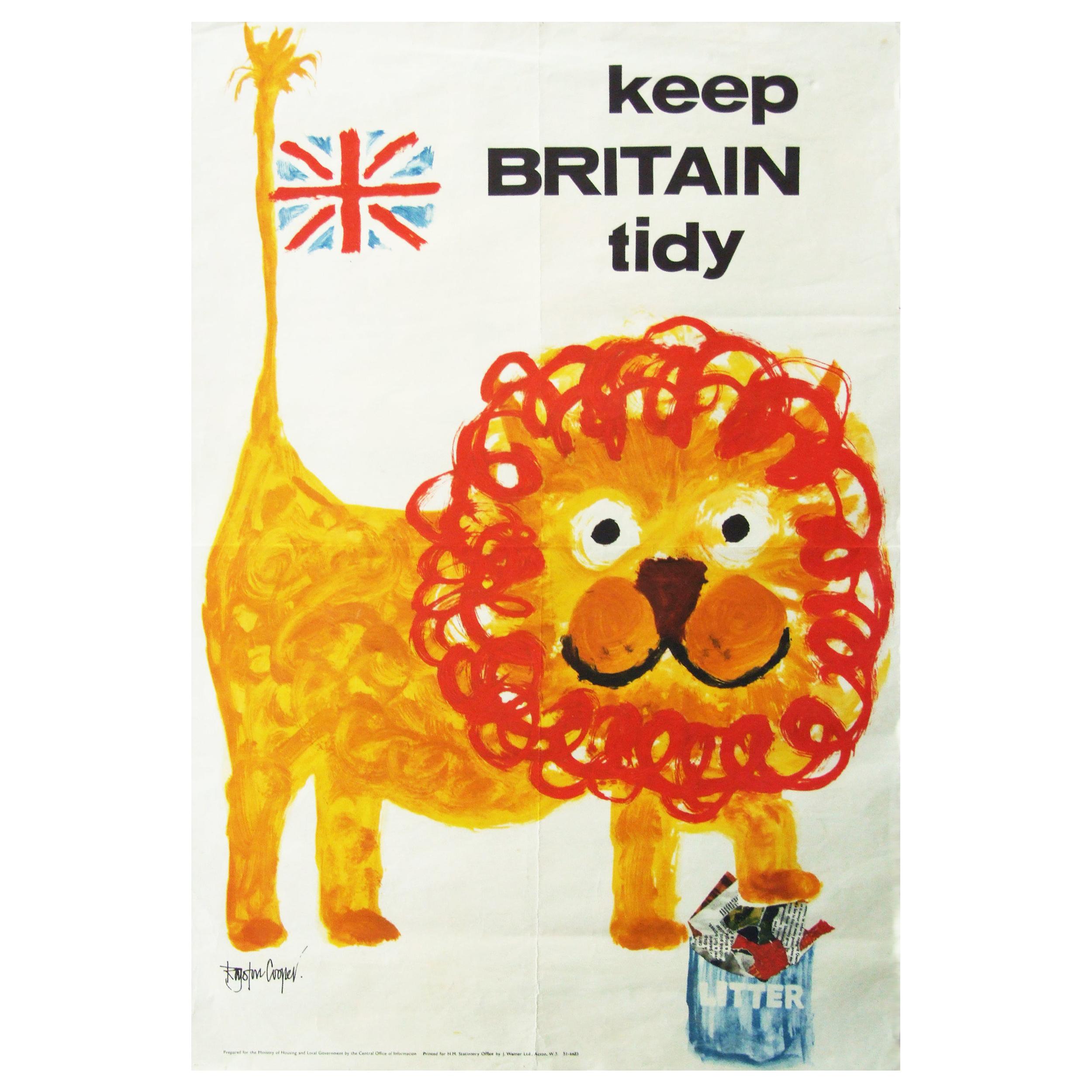 Rare 1960s "Keep Britain Tidy" Lion Poster Folk Art Illustration Royston Cooper
