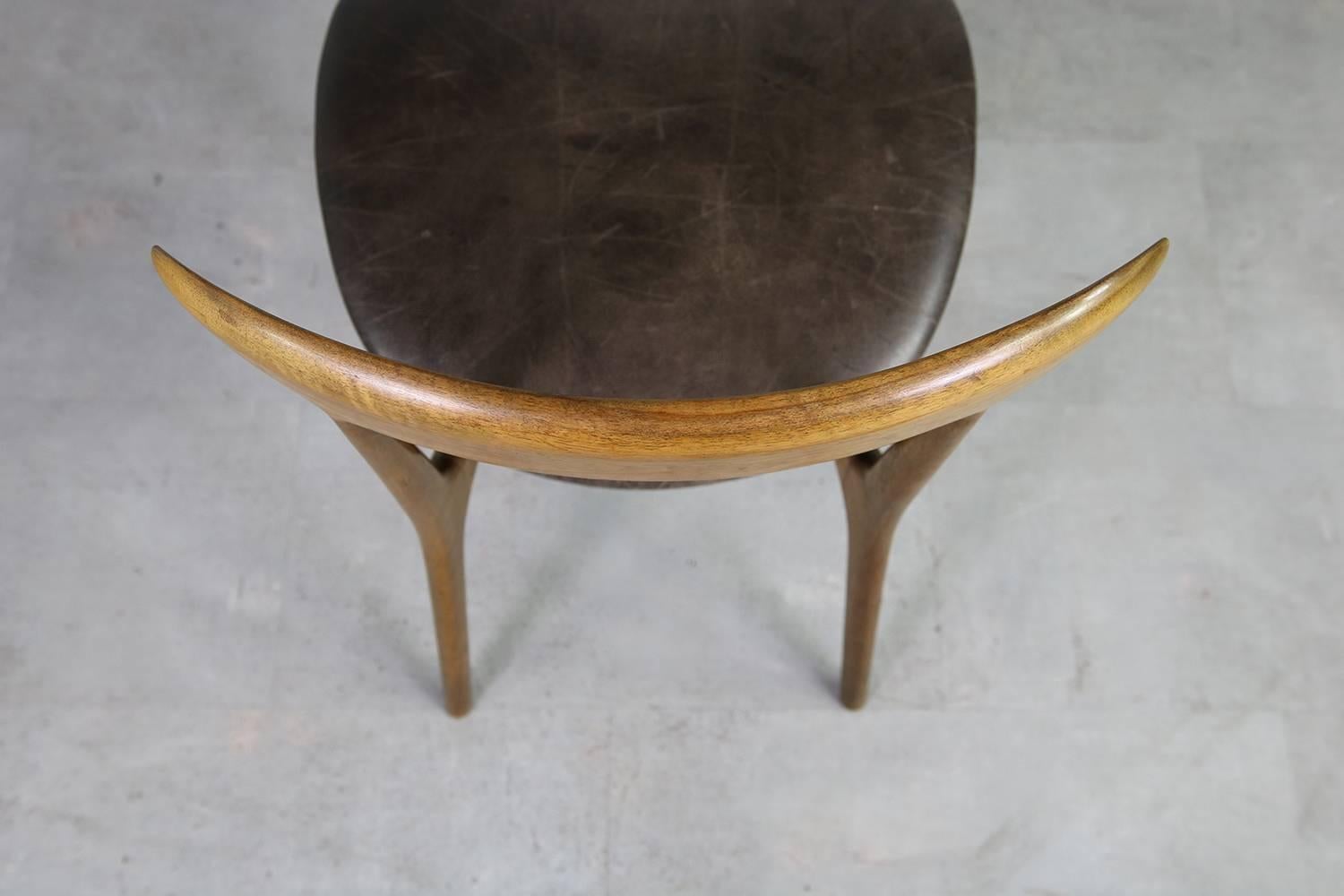 Rare 1960s Kurt Ostervig Vintage Organic Beechwood Leather Chair In Good Condition In Hamminkeln, DE