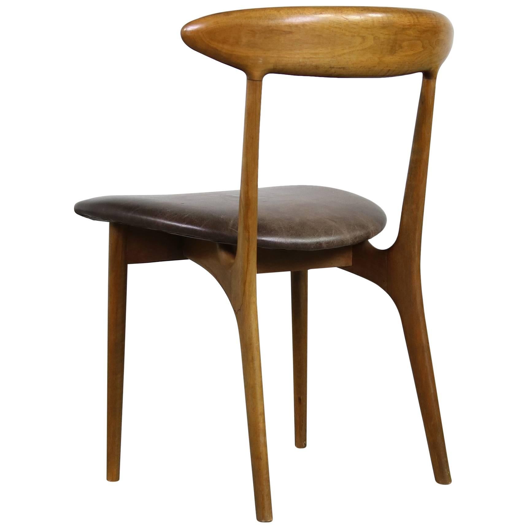 Rare 1960s Kurt Ostervig Vintage Organic Beechwood Leather Chair