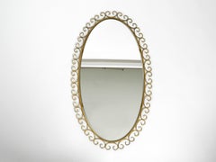Rare 1960s Large Oval Sunburst Wall Mirror Made of Metal in Brass Anodized