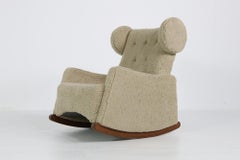 Rare 1960s Lounge Rocking Wingback Chair, Ashwood, Faux Teddy Fur Fabric Rocker