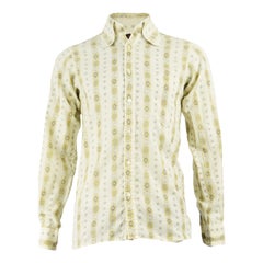 Rare 1960s Men's Spoon Collar Vintage Floral Dandy Mod Button Up Shirt 