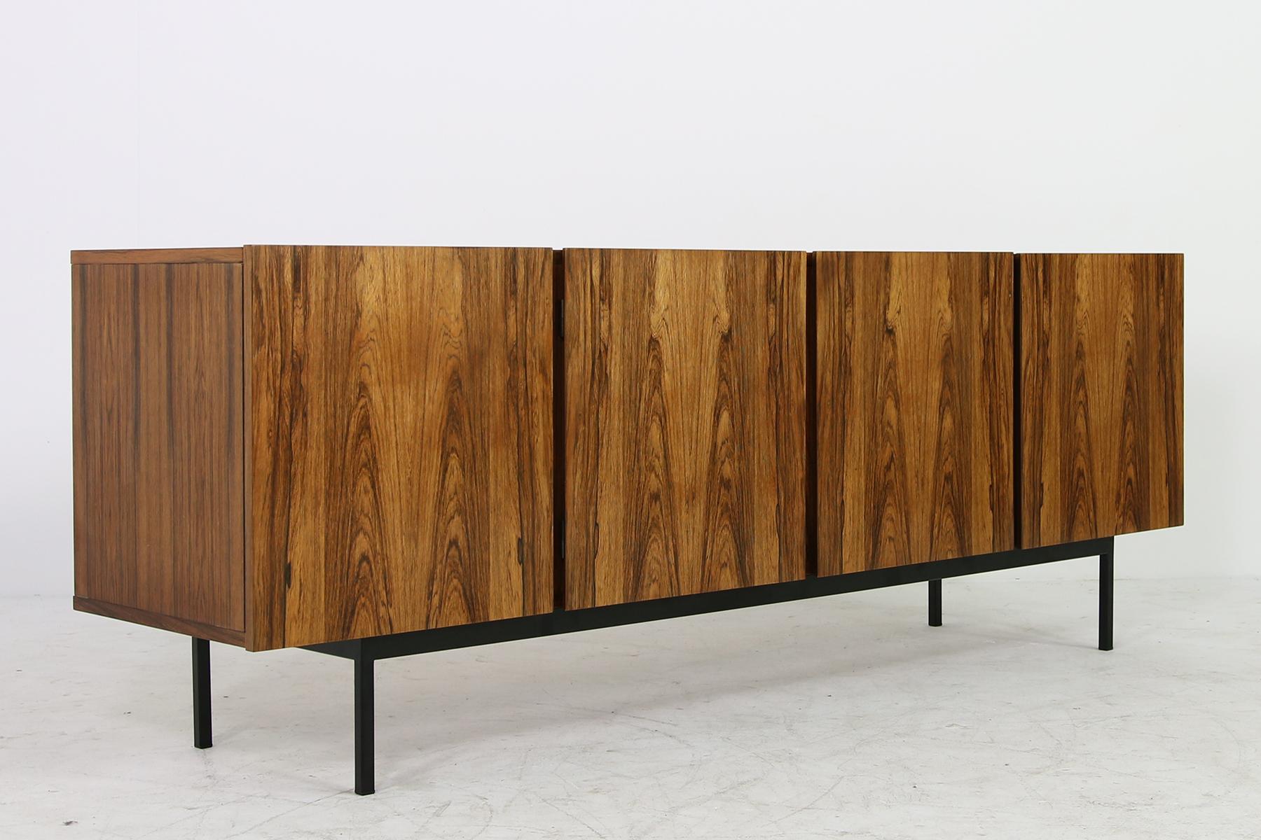 Beautiful 1960s Minimalist sideboard, shelves and drawers inside, great authentic condition, unknown designer, very high quality, probably made to order or an unique item. Beautiful wood outside and maple wood inside. Very rare model, super nice