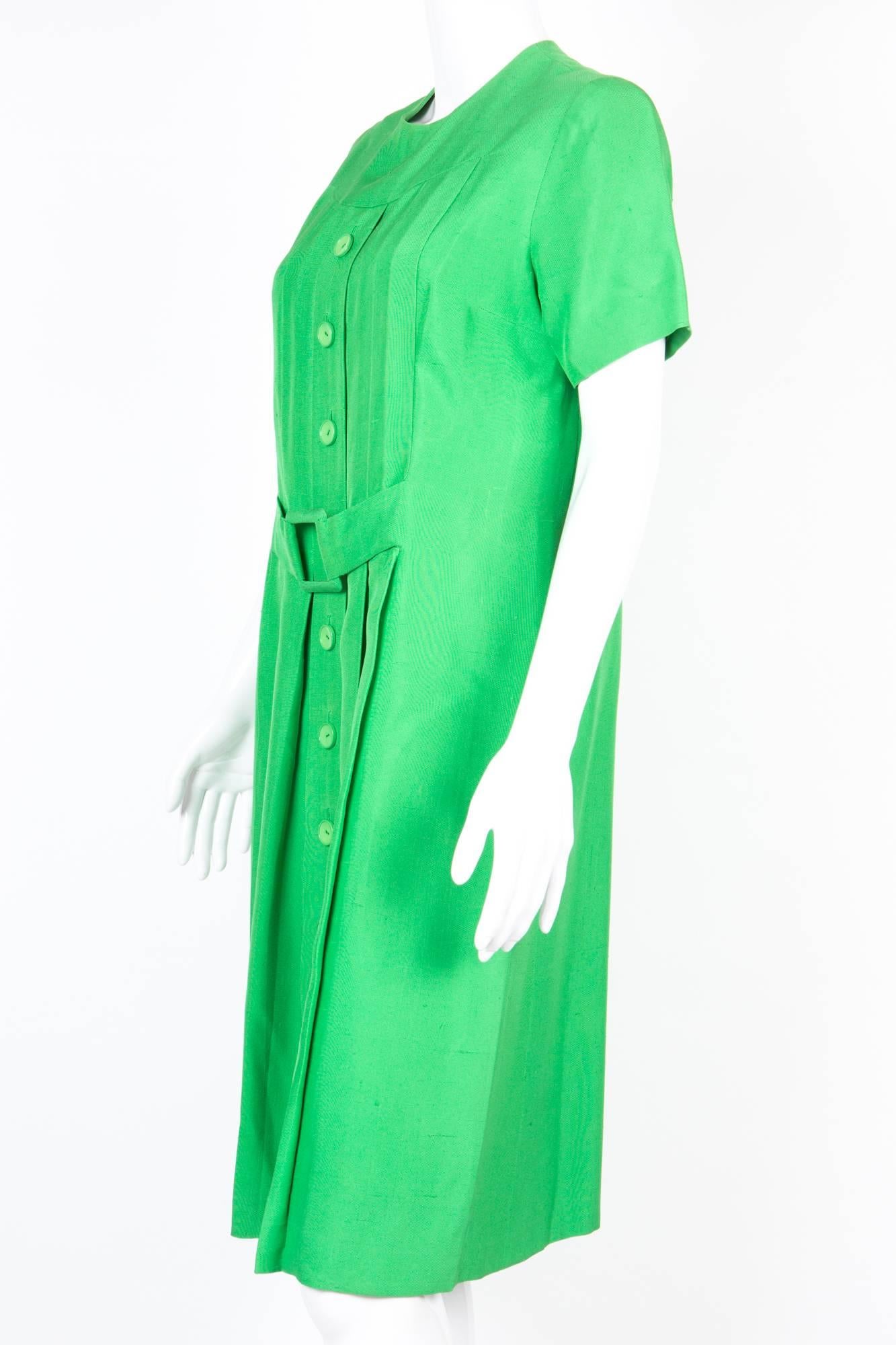 Rare 1960s Molyneux Green Silk Dress In Good Condition For Sale In Paris, FR