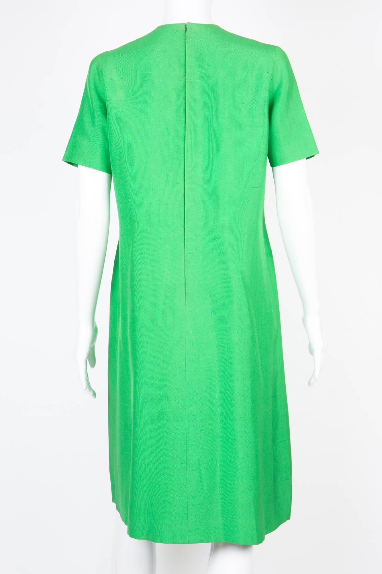 Women's Rare 1960s Molyneux Green Silk Dress For Sale