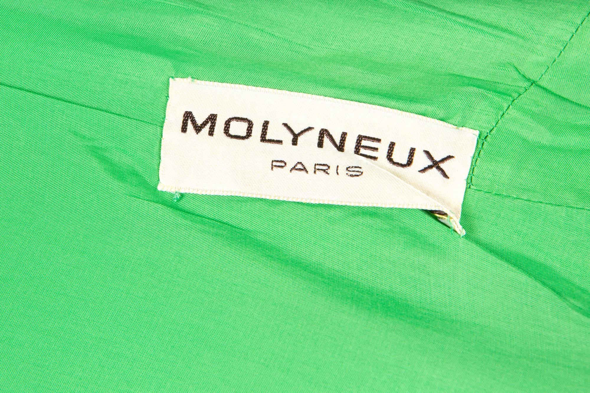 Rare 1960s Molyneux Green Silk Dress For Sale 1