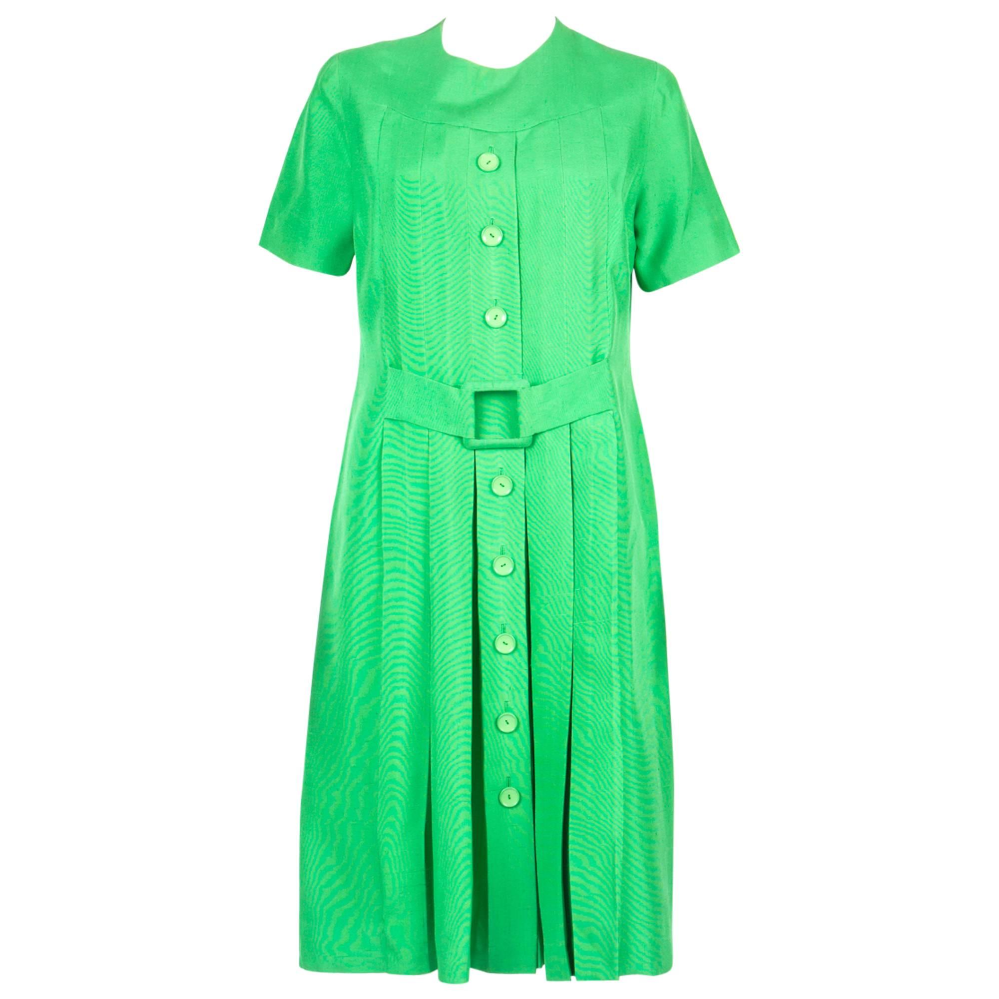 Rare 1960s Molyneux Green Silk Dress For Sale