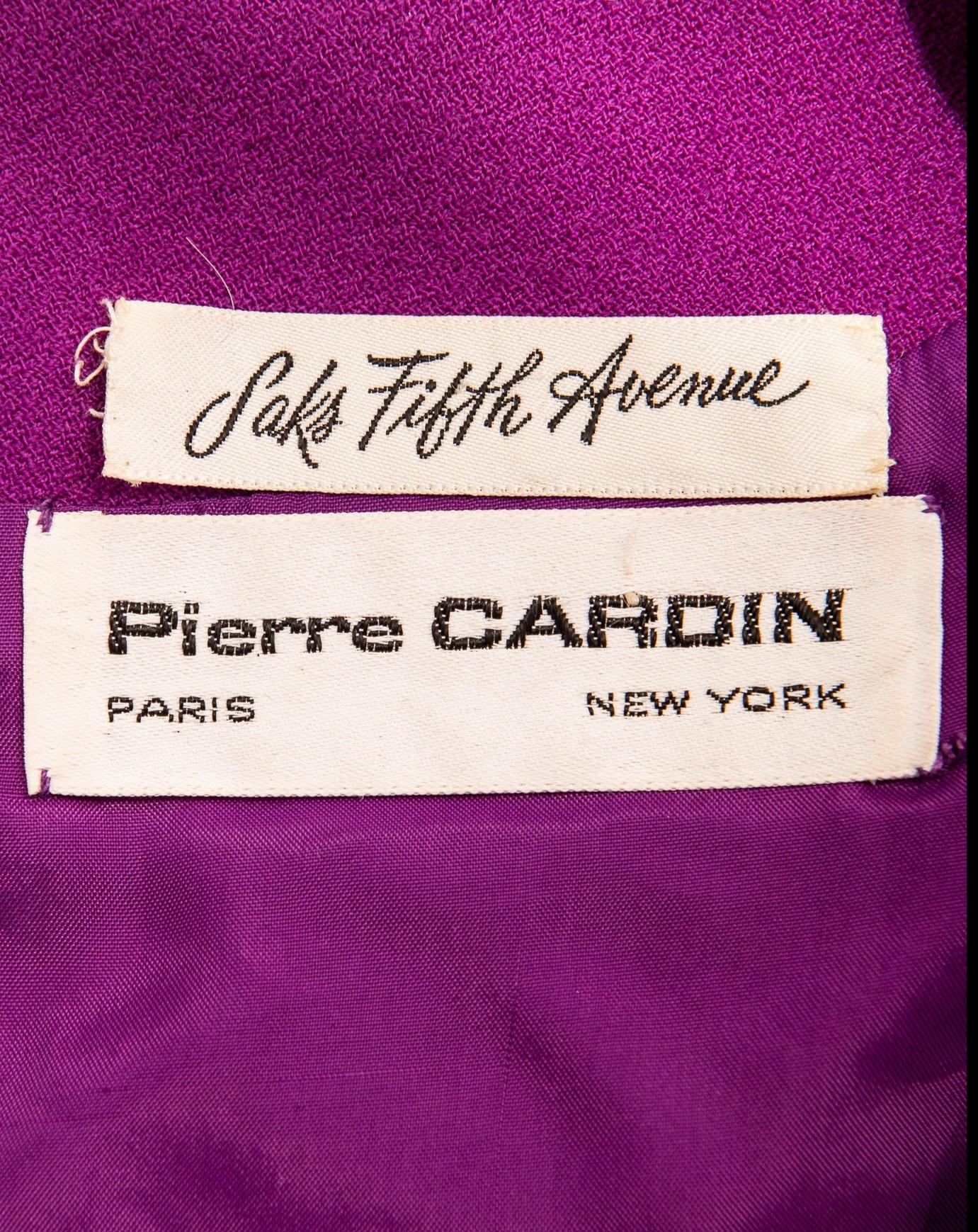 Women's Rare 1960s Pierre Cardin Purple Midi Dress with Silver Breastplate For Sale